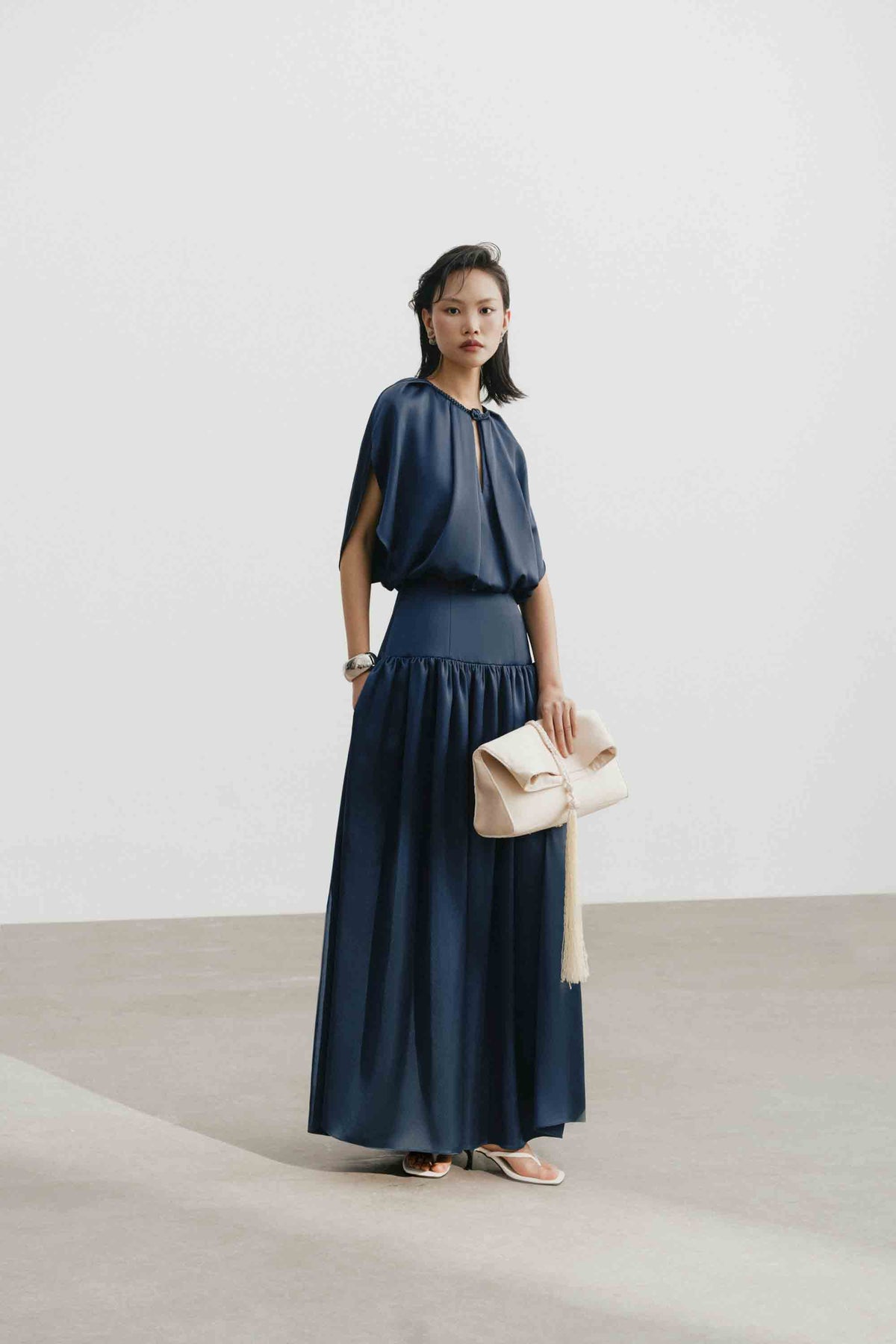 Silk Cut-Out Midi Dress
