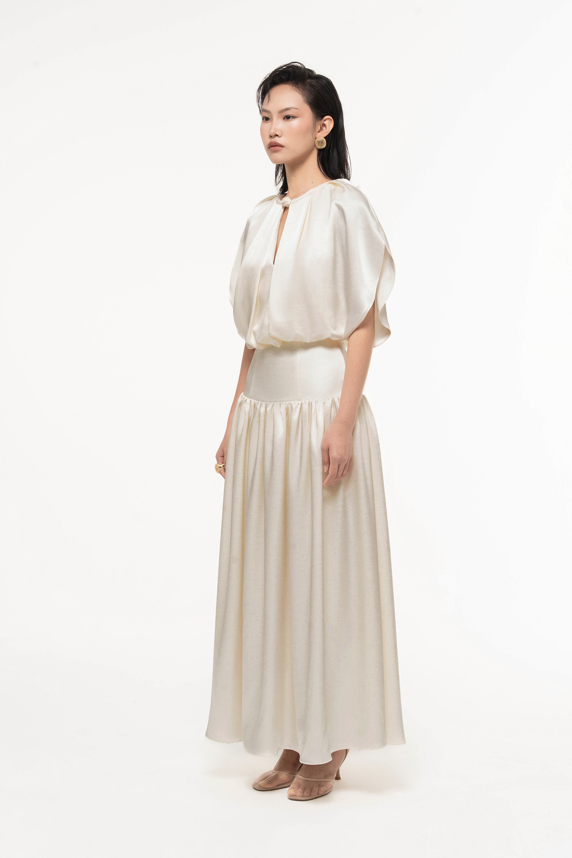 Silk Cut-Out Midi Dress