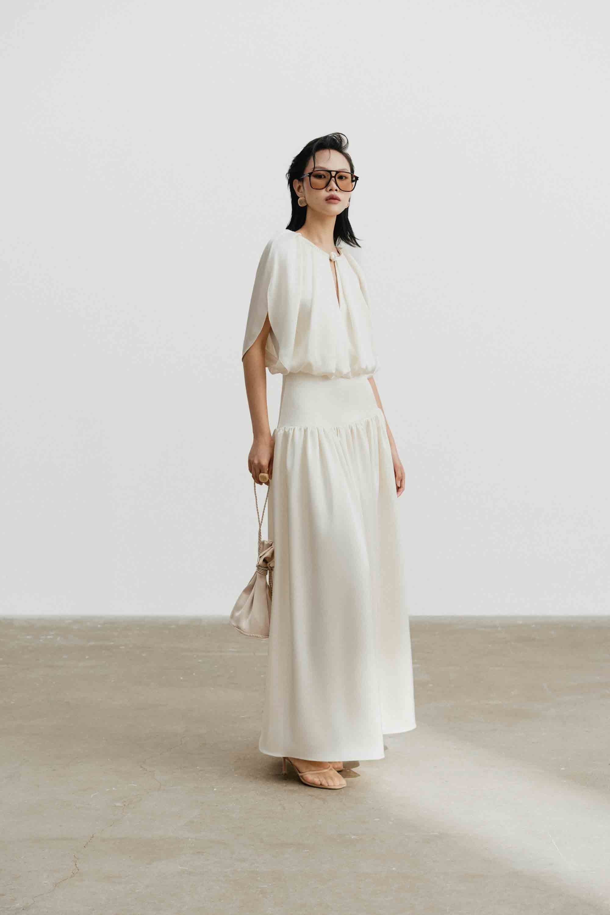 Silk Cut-Out Midi Dress