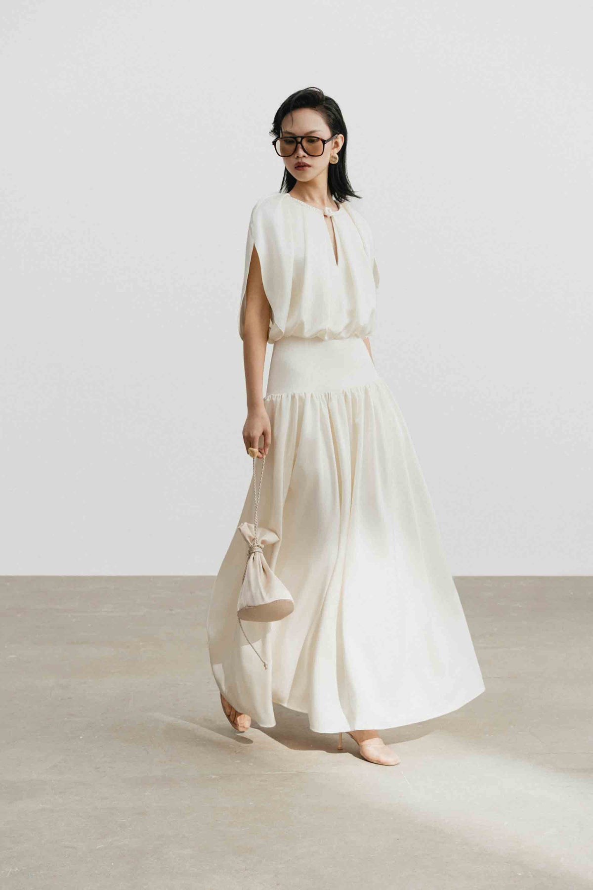 Silk Cut-Out Midi Dress