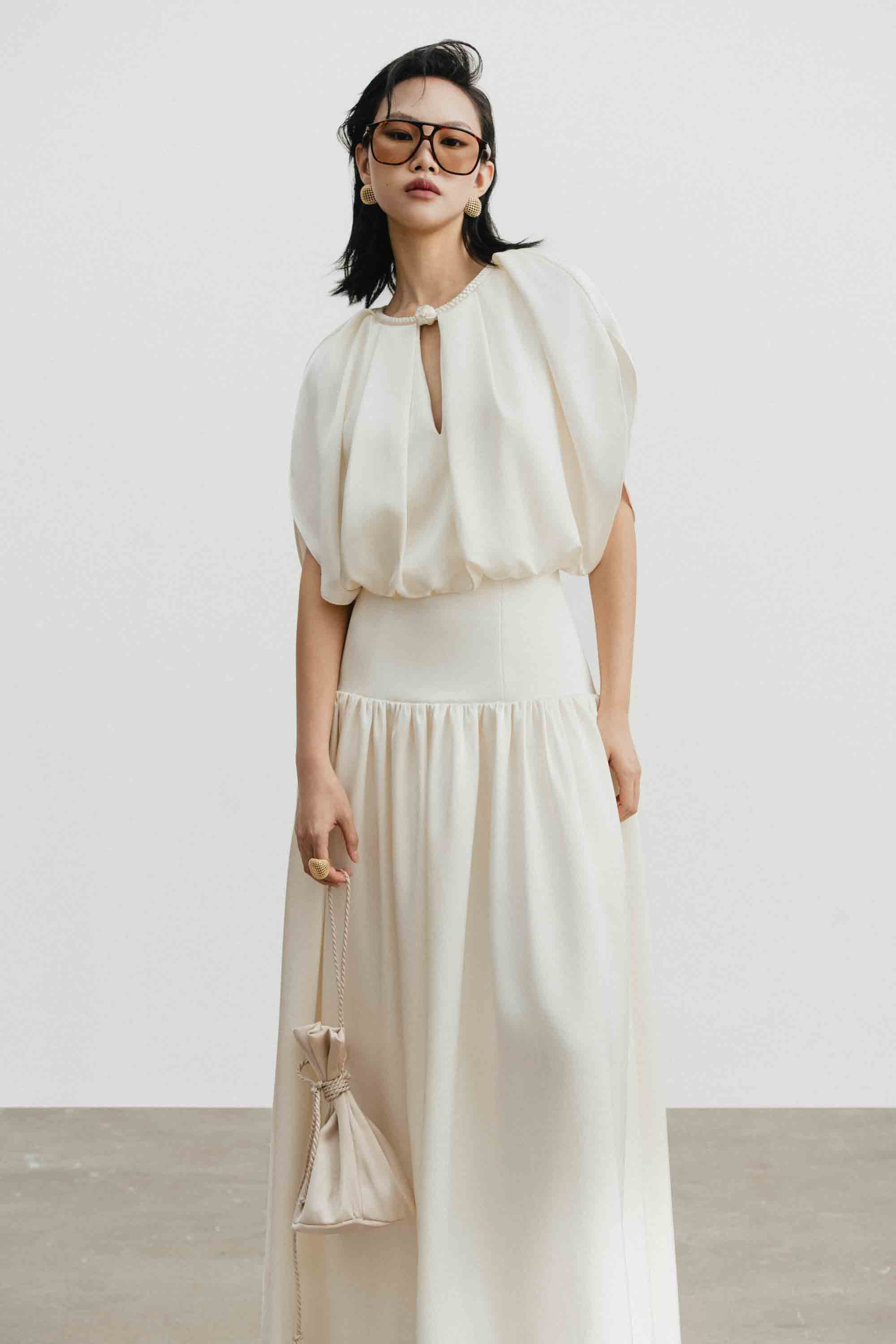 Silk Cut-Out Midi Dress