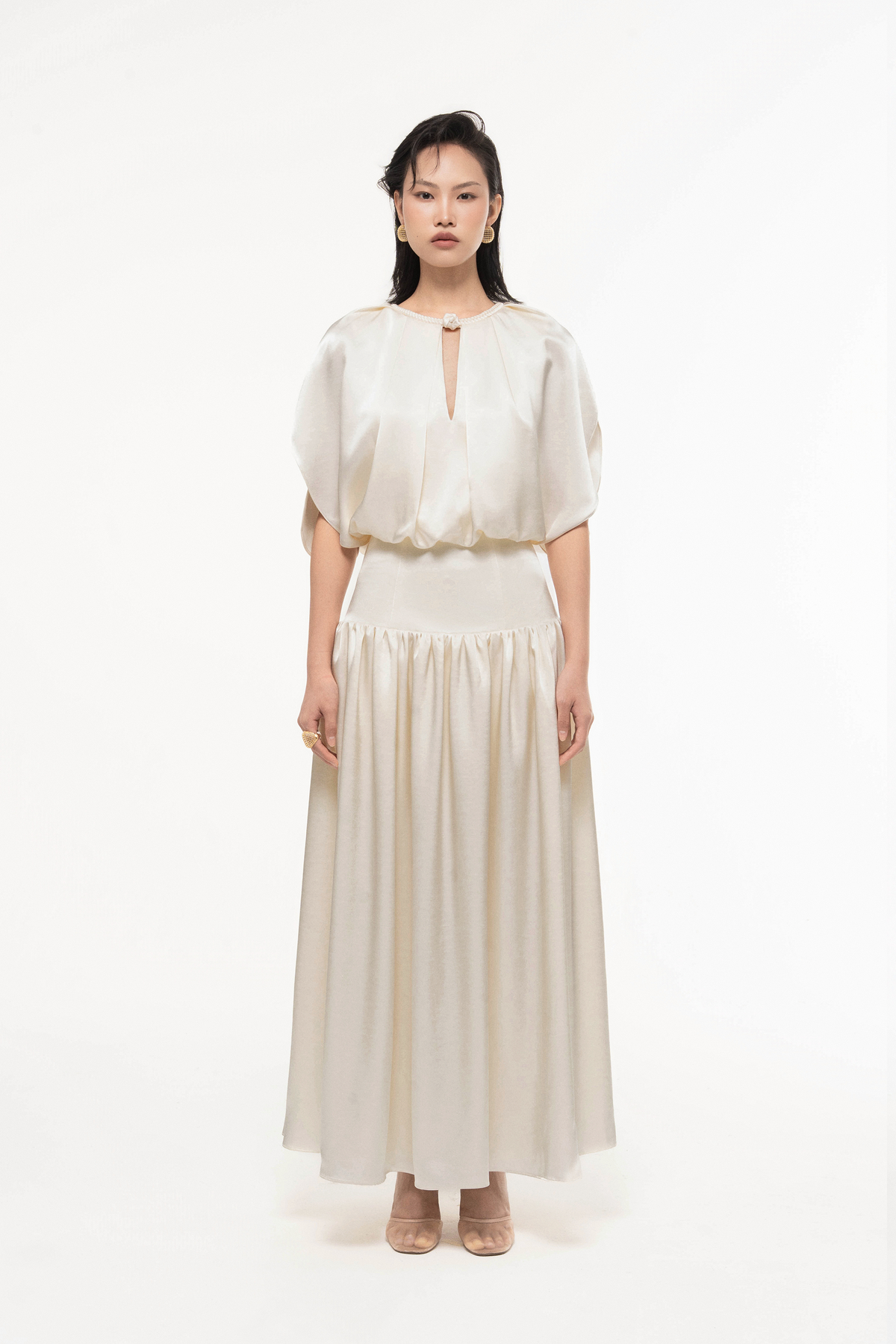 Silk Cut-Out Midi Dress