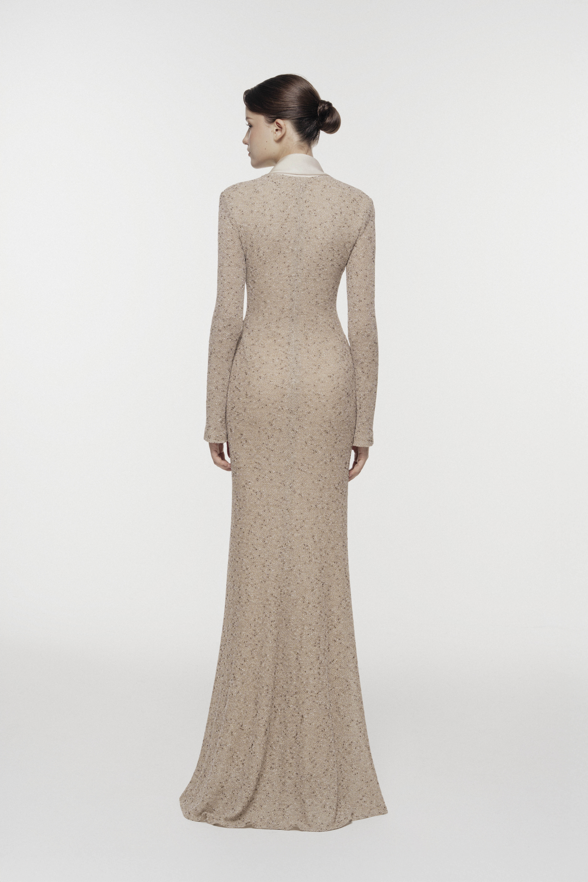 Silk Scarf-Lapel Column Gown