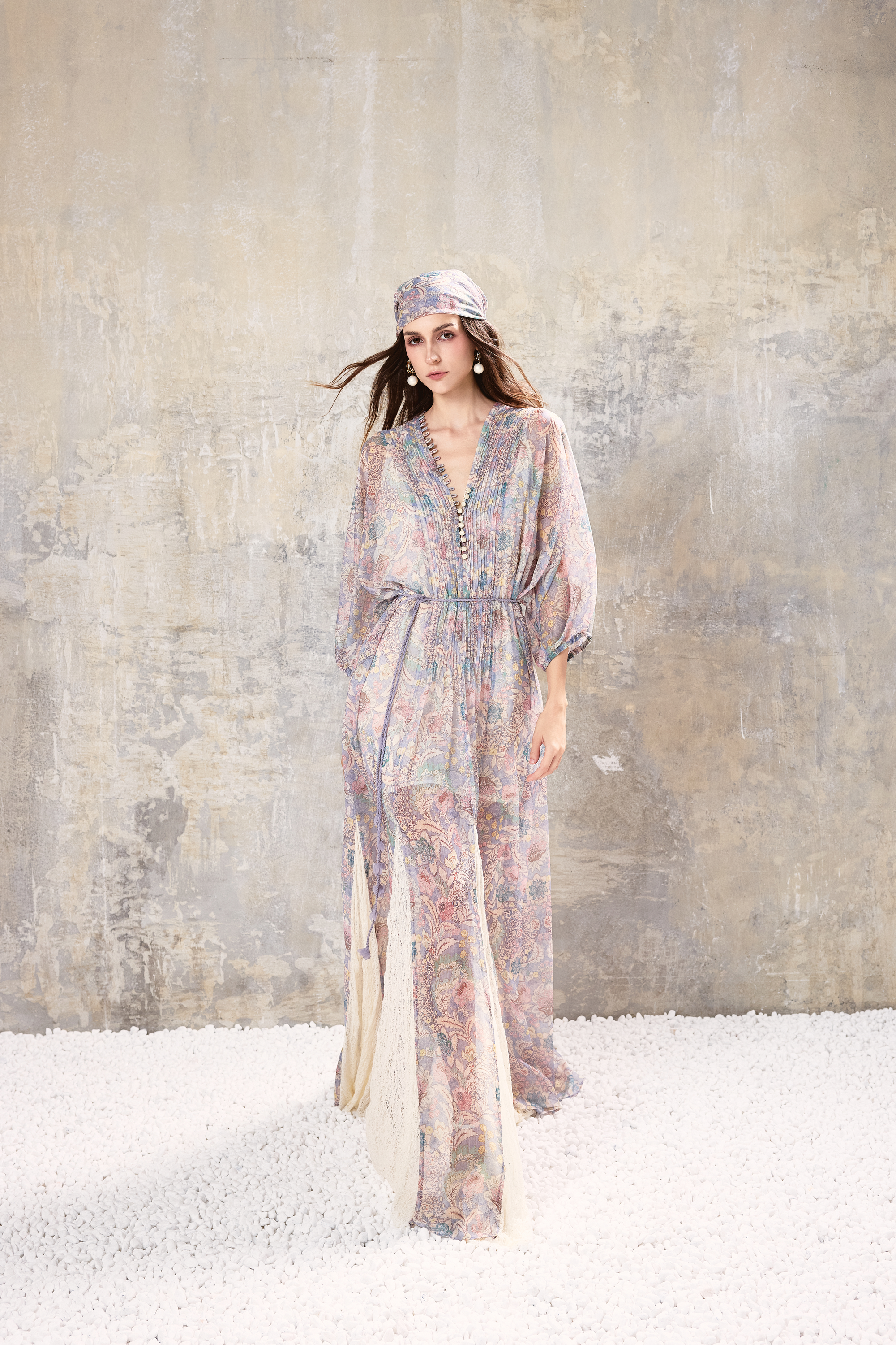 Smocked V Neck Maxi Dress