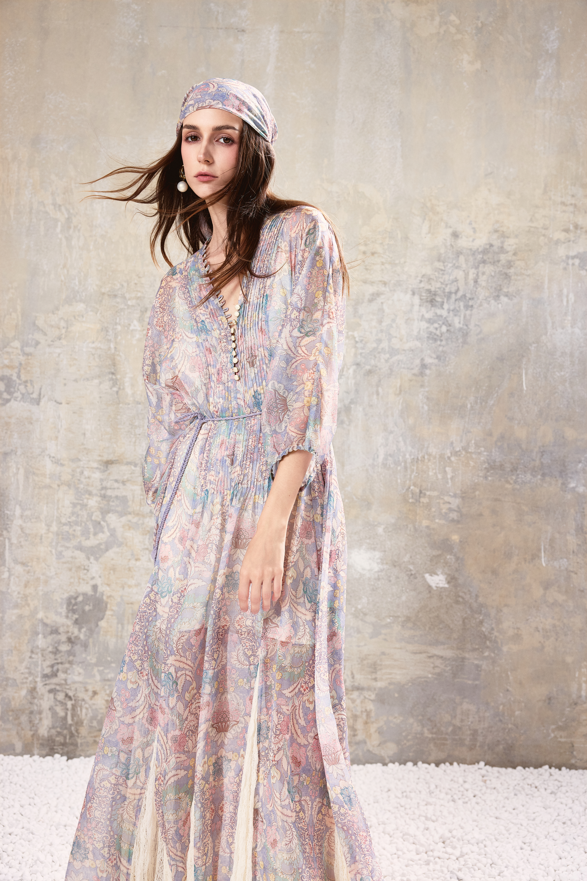 Smocked V Neck Maxi Dress