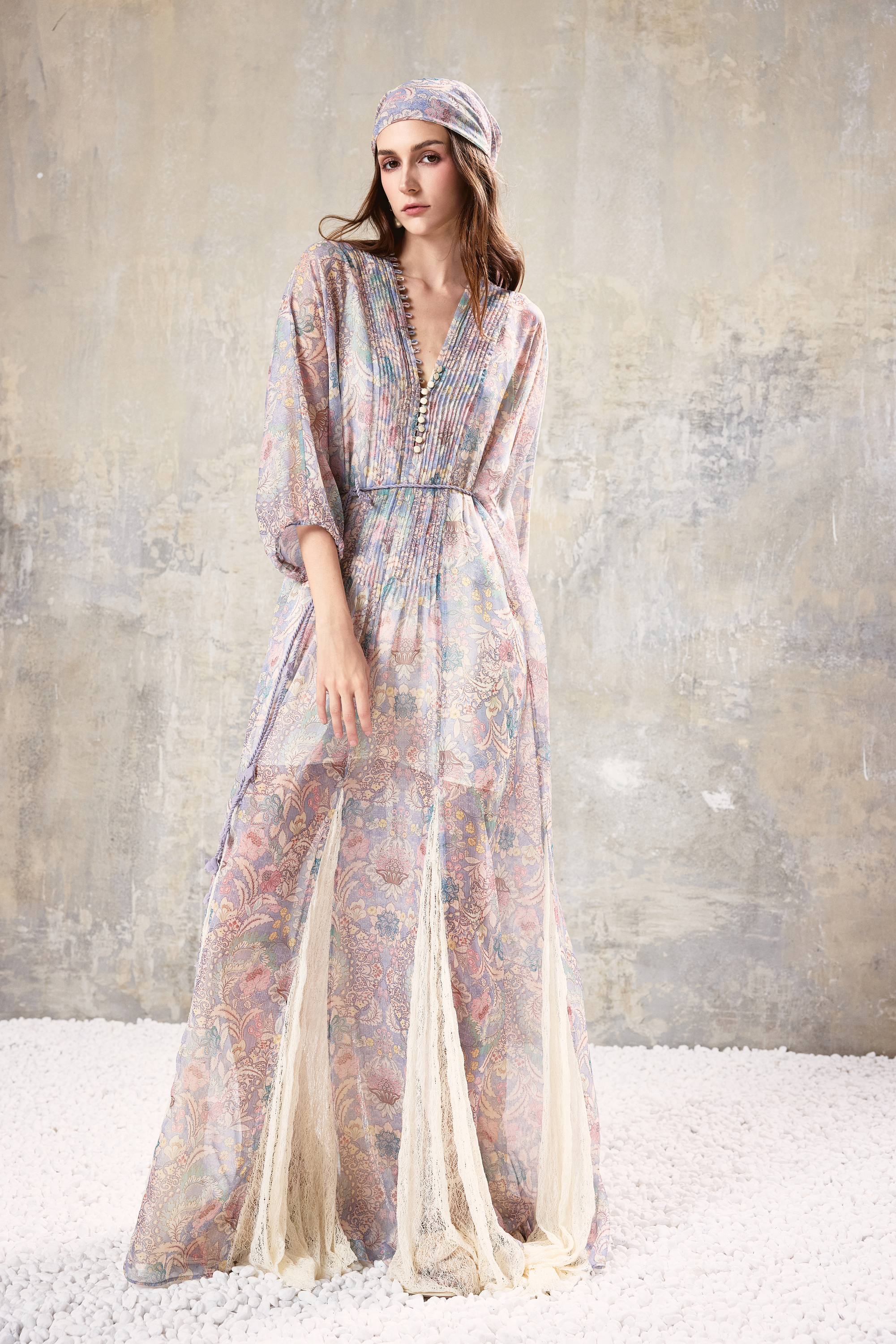 Smocked V Neck Maxi Dress