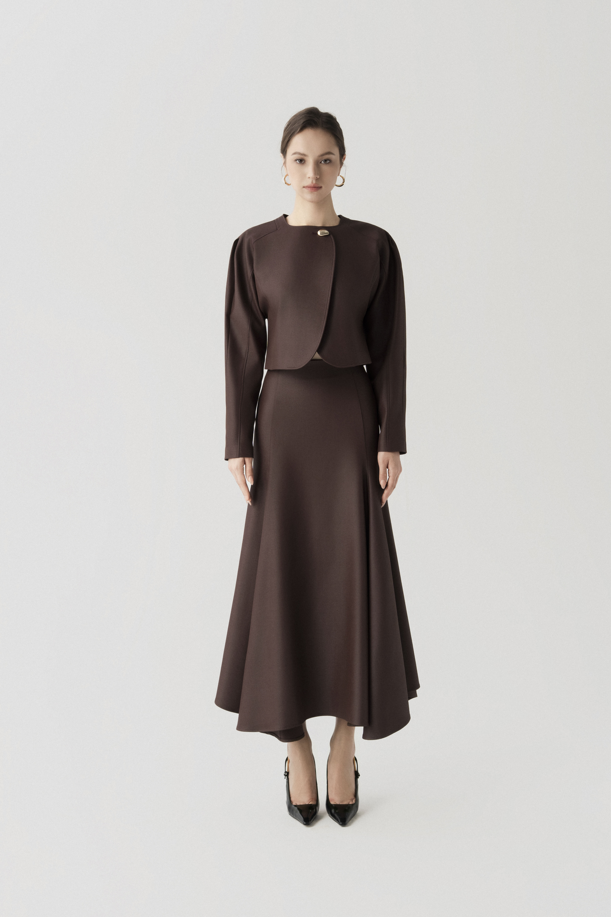 Solstice Cropped Jacket & Halo Fishtail Skirt in Chicory Coffee