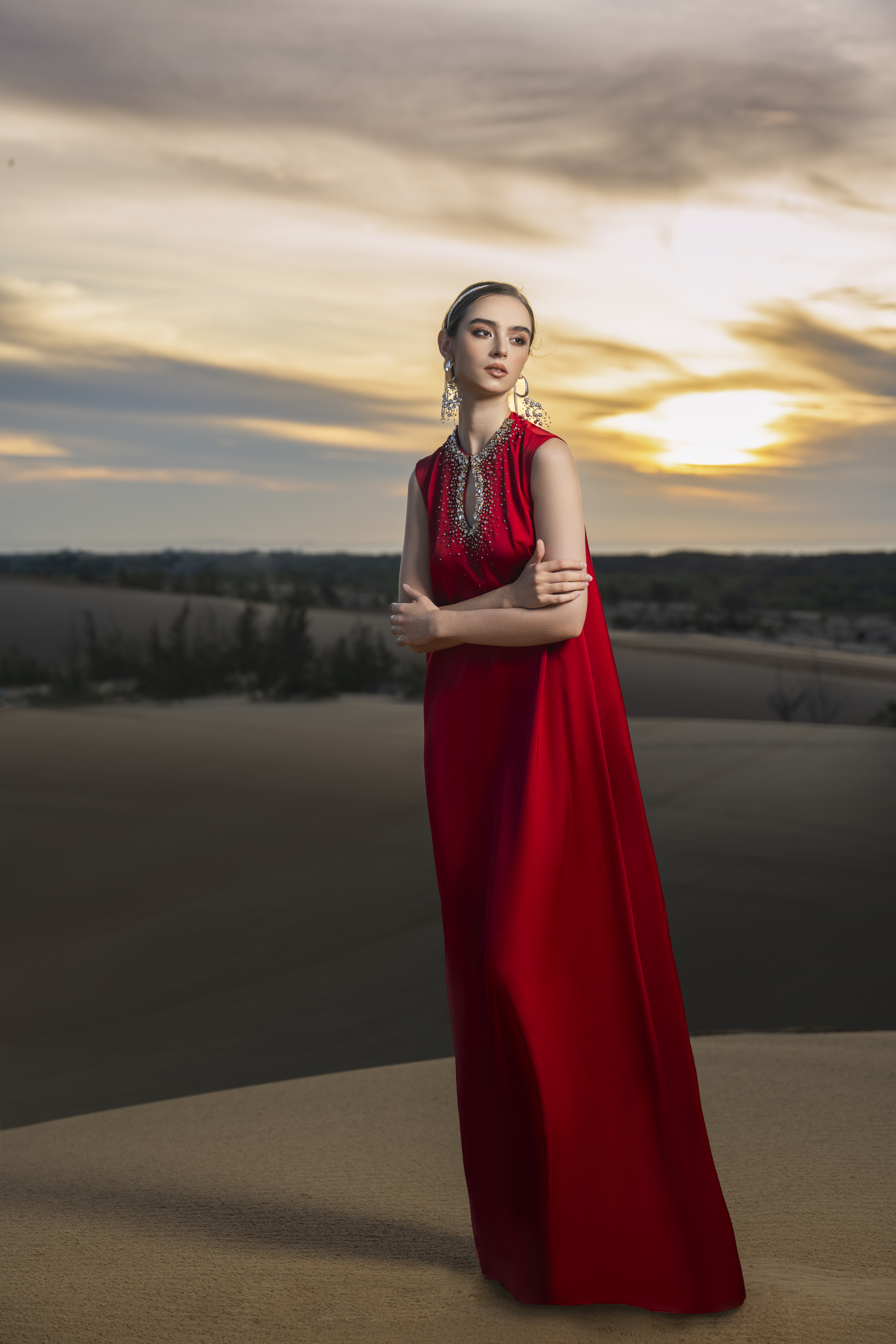 Sophistic Cape Keyhole Neck Velvet Satin Maxi Set