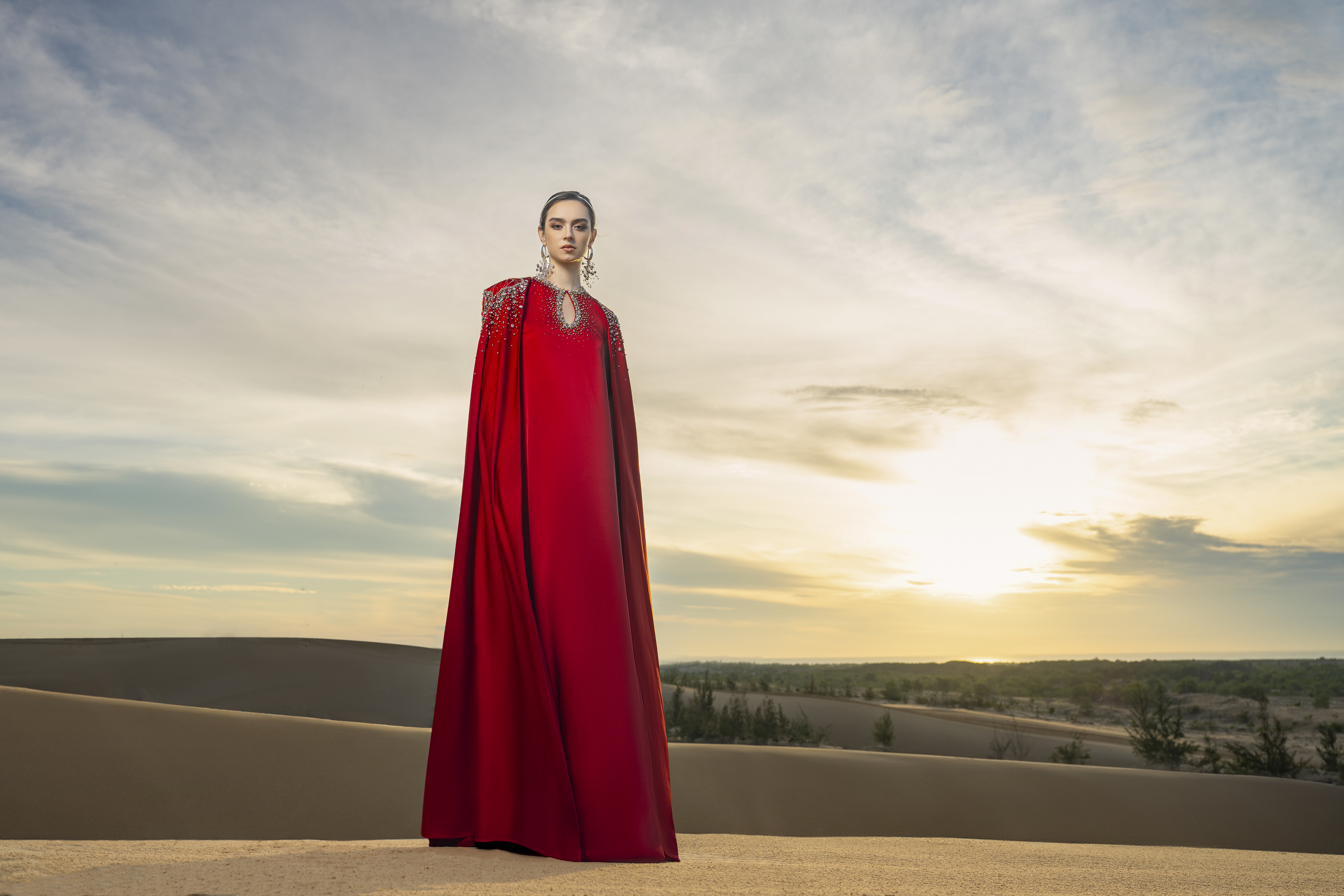 Sophistic Cape Keyhole Neck Velvet Satin Maxi Set