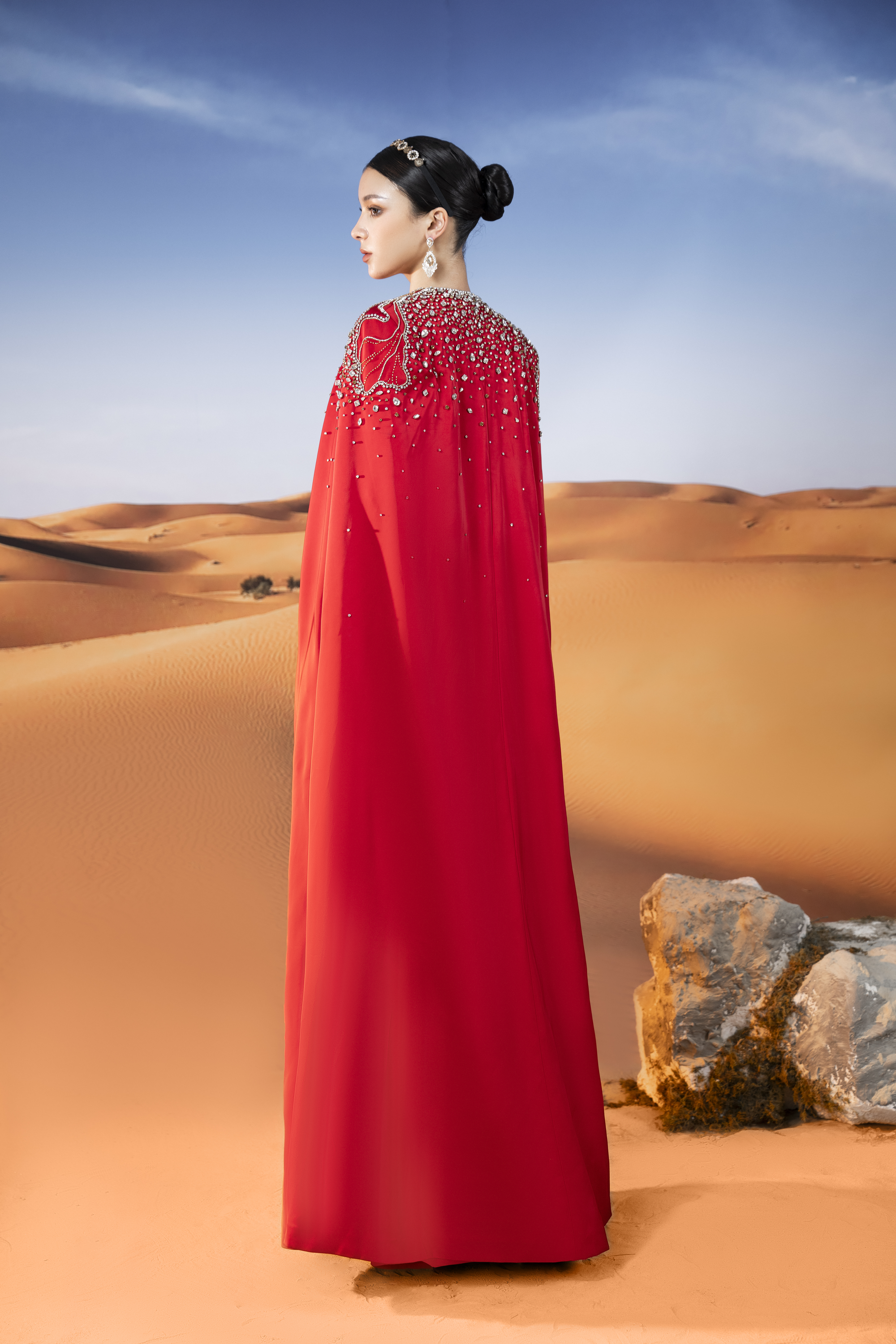 Sophistic Cape Keyhole Neck Velvet Satin Maxi Set