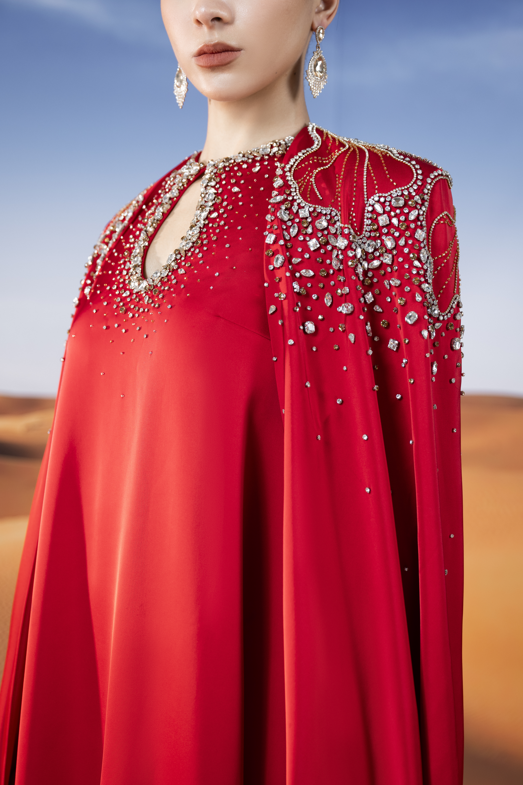 Sophistic Cape Keyhole Neck Velvet Satin Maxi Set