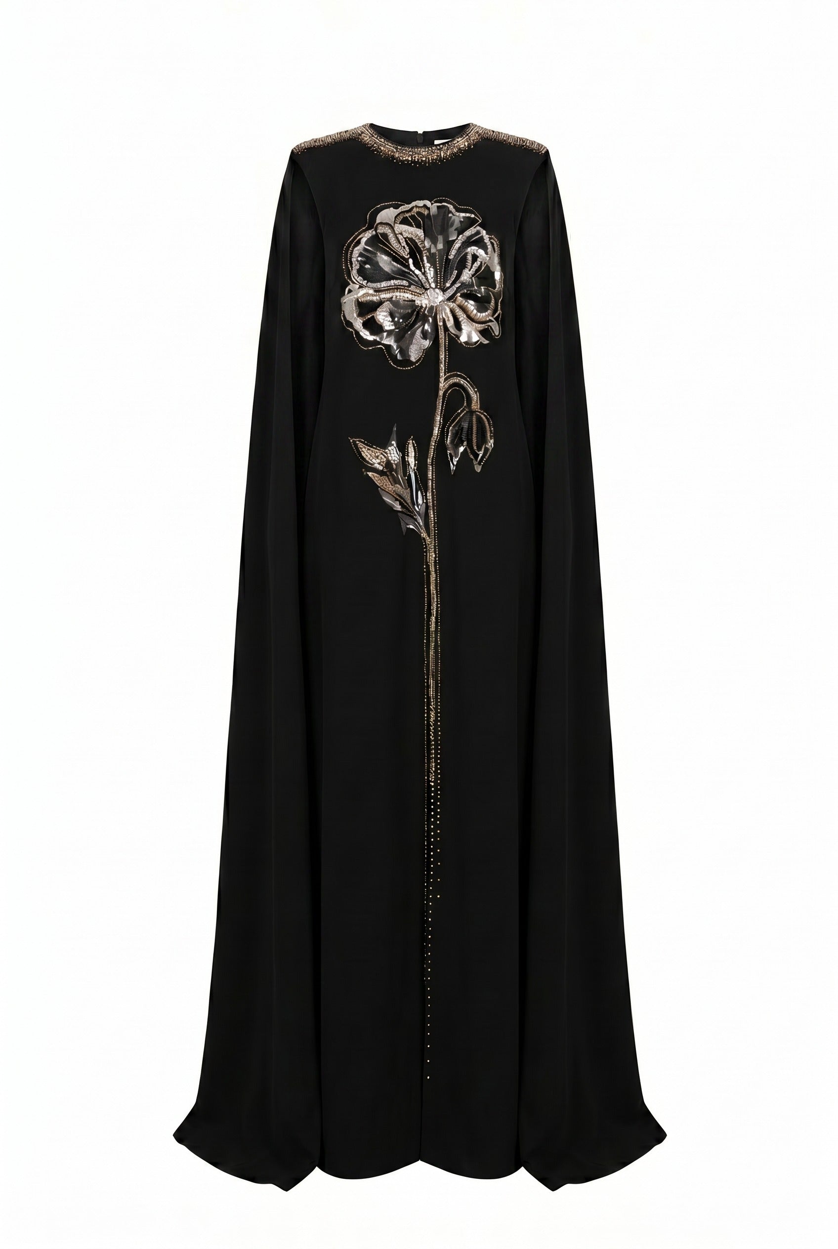 Stefania Cape Sleeveless Velvet Satin Maxi Dress