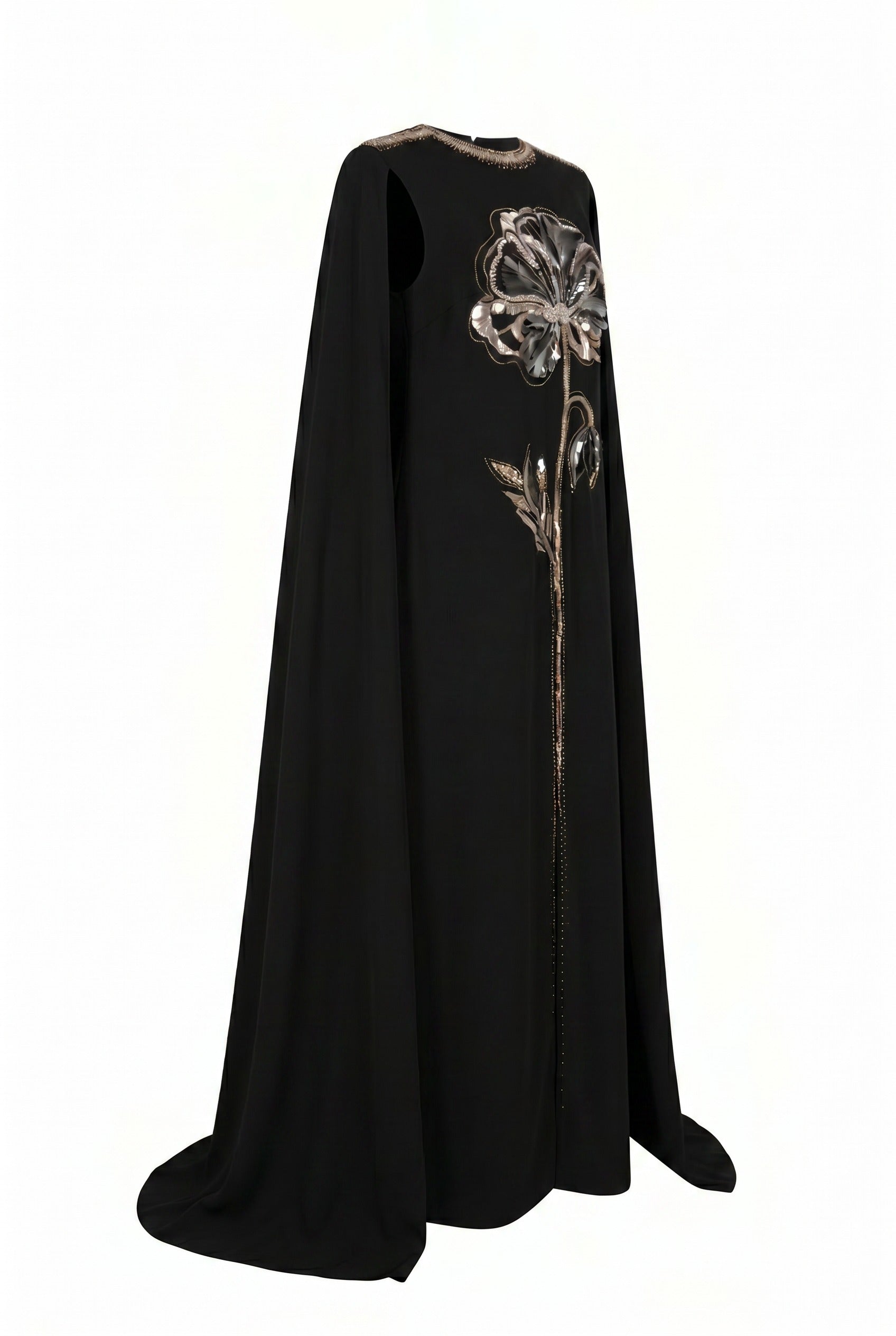 Stefania Cape Sleeveless Velvet Satin Maxi Dress
