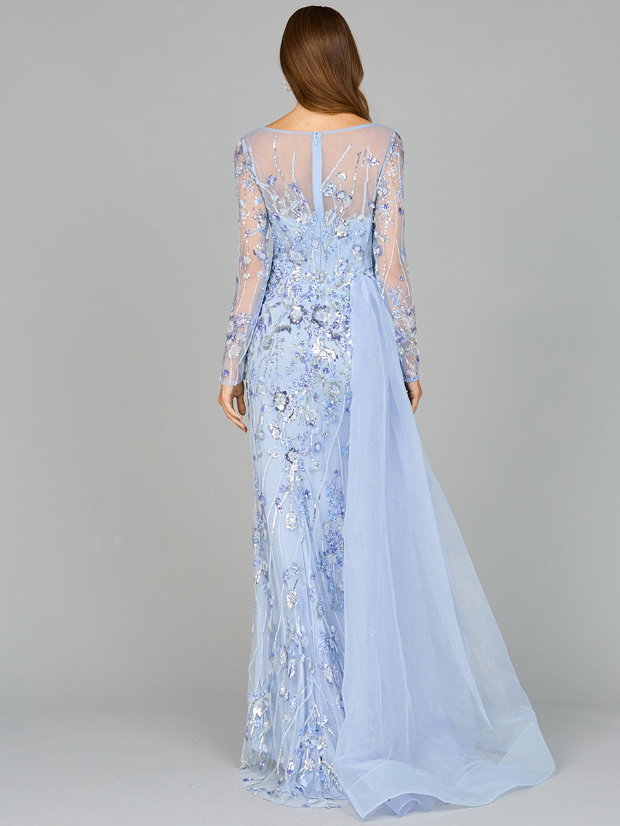 Style 29040 – Periwinkle Long Sleeve Column Gown | Modest Formal Ball Gown Evening Dress