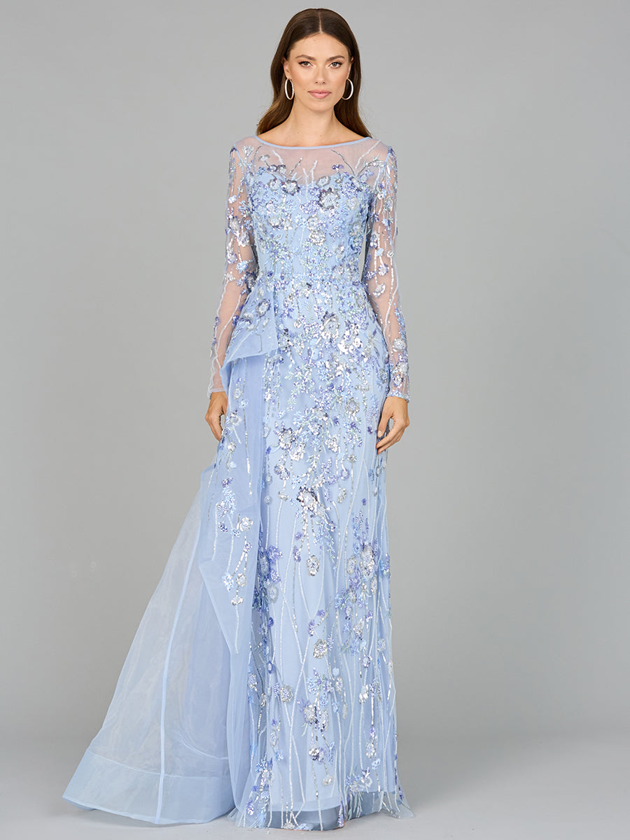 Style 29040 – Periwinkle Long Sleeve Column Gown | Modest Formal Ball Gown Evening Dress