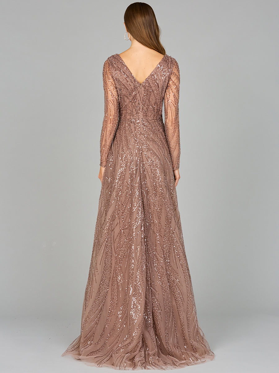 Style 29052 – Taupe Long Sleeve Ball Gown | Modest Mother of the Bride Formal Evening Dress