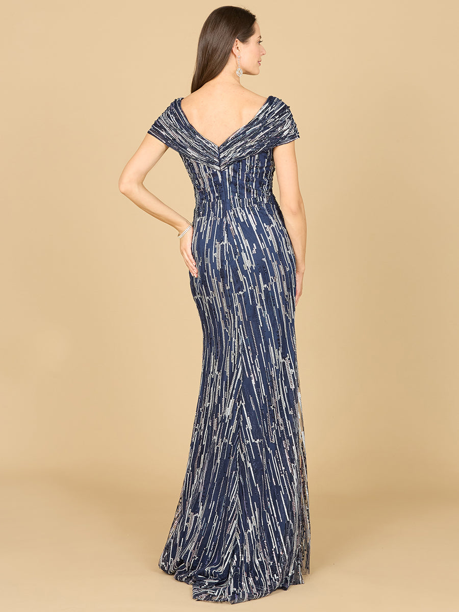 Style 29144 – Lace Mermaid Gown | V-Neck Off-Shoulder Cap Sleeve Mother of the Bride Dress