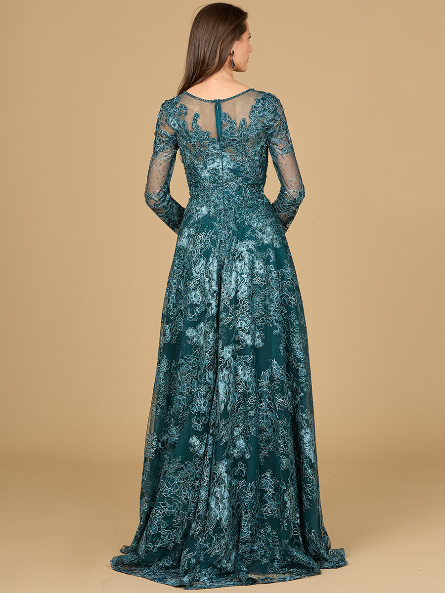 Style 29148 – Embroidered Lace Ball Gown | Illusion Neck Long Sleeve Modest Mother of the Bride