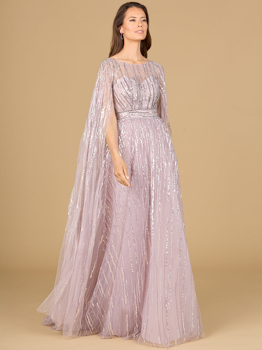 Style 29150 – Orchid Lace A-Line Gown | Illusion Sweetheart Cape Sleeve Embroidered Modest Dress