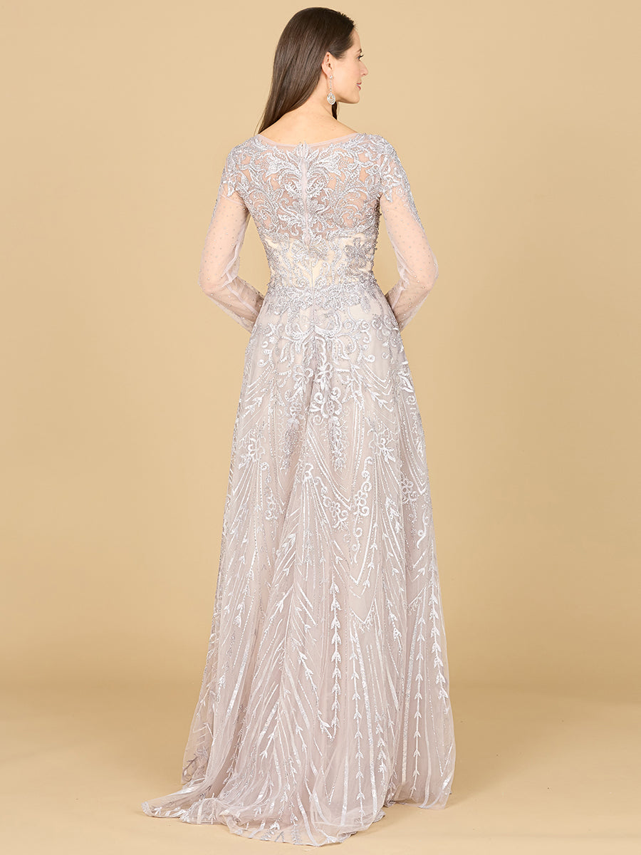 Style 29154 – Fog Embroidered Lace Ball Gown | Illusion Neck Long Sleeve Modest Mother of the Bride