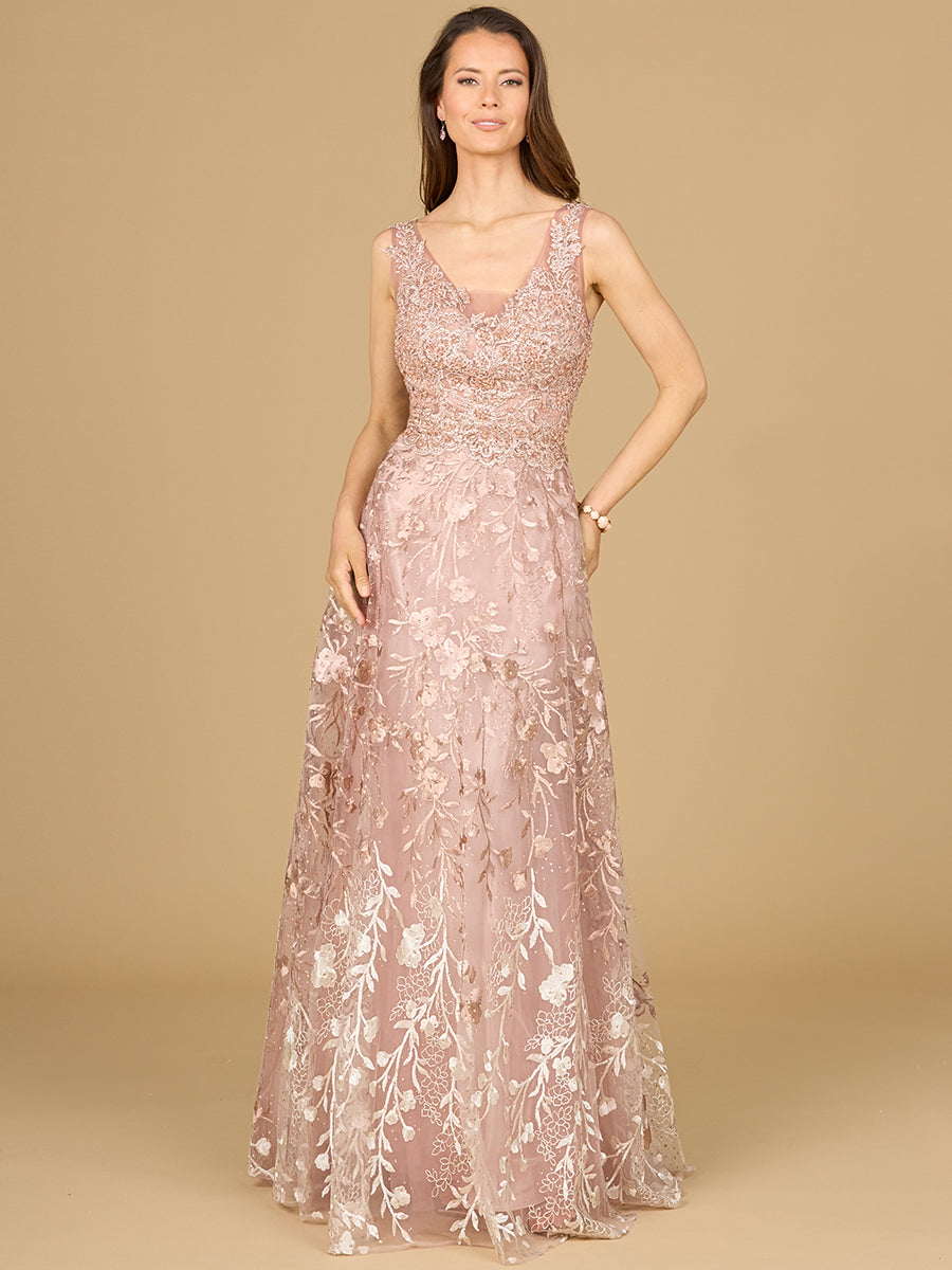 Style 29155 – Floral Lace Ball Gown | V-Neck Ombré Embroidery Mother of the Bride Dress