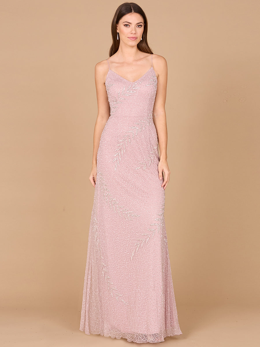 Style 29282 – Beaded Embroidered Spaghetti Strap A-Line Gown | Cowl Back Evening Dress