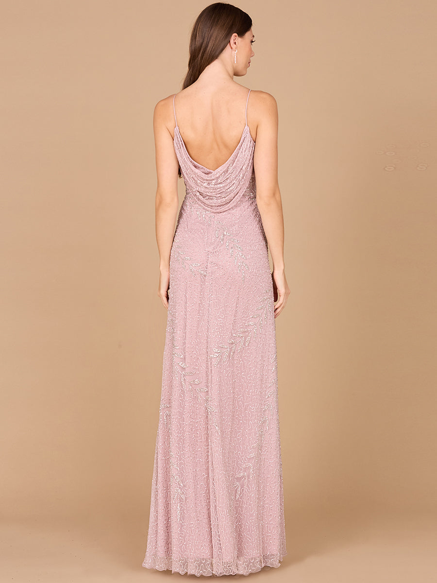 Style 29282 – Beaded Embroidered Spaghetti Strap A-Line Gown | Cowl Back Evening Dress