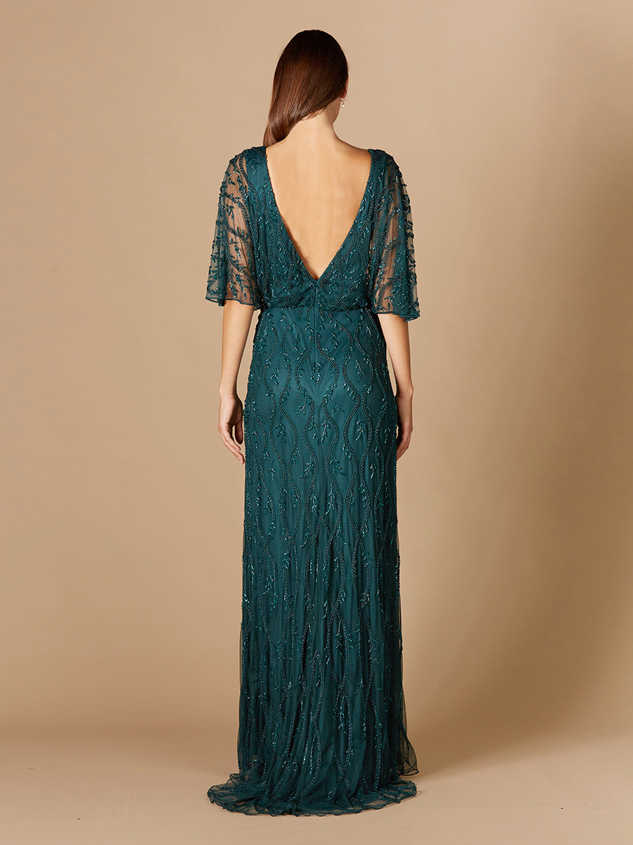 Style 29319 – Beaded Cape Sleeve Gown | V-Neck Mother of the Bride Modest Evening Dress