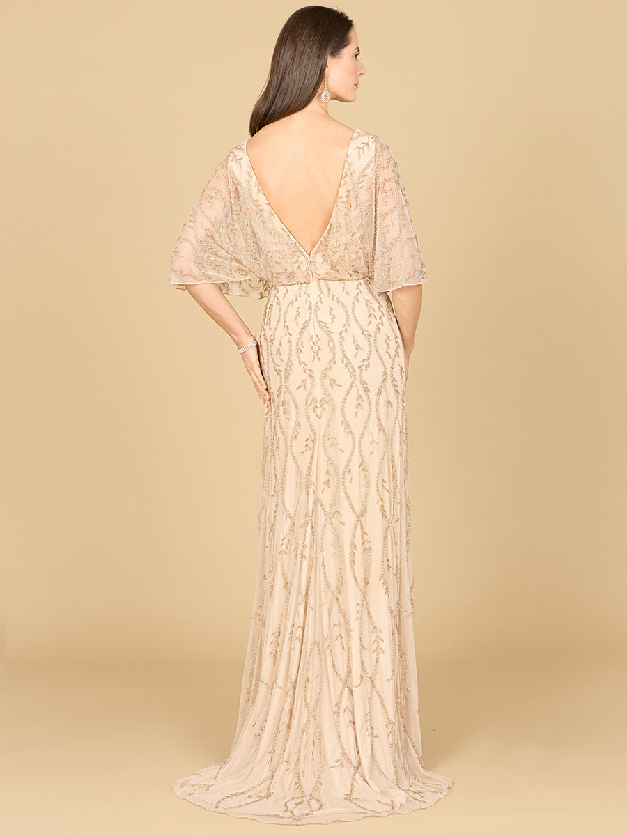 Style 29319 – Beaded Cape Sleeve Gown | V-Neck Mother of the Bride Modest Evening Dress