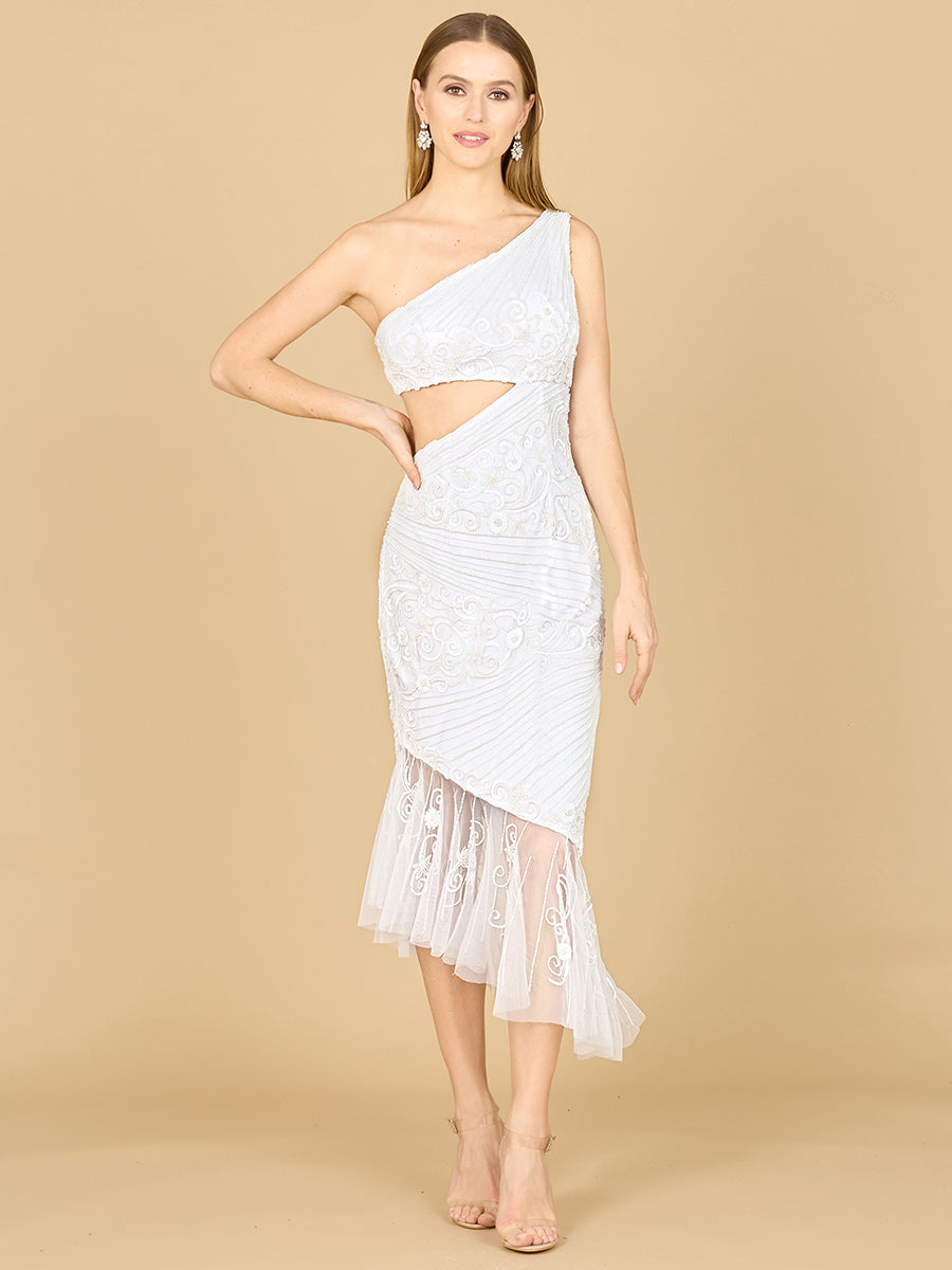 Style 51181 – Ivory One-Shoulder Short Wedding Dress | Elegant Cocktail & Party Bridal Gown by Lara