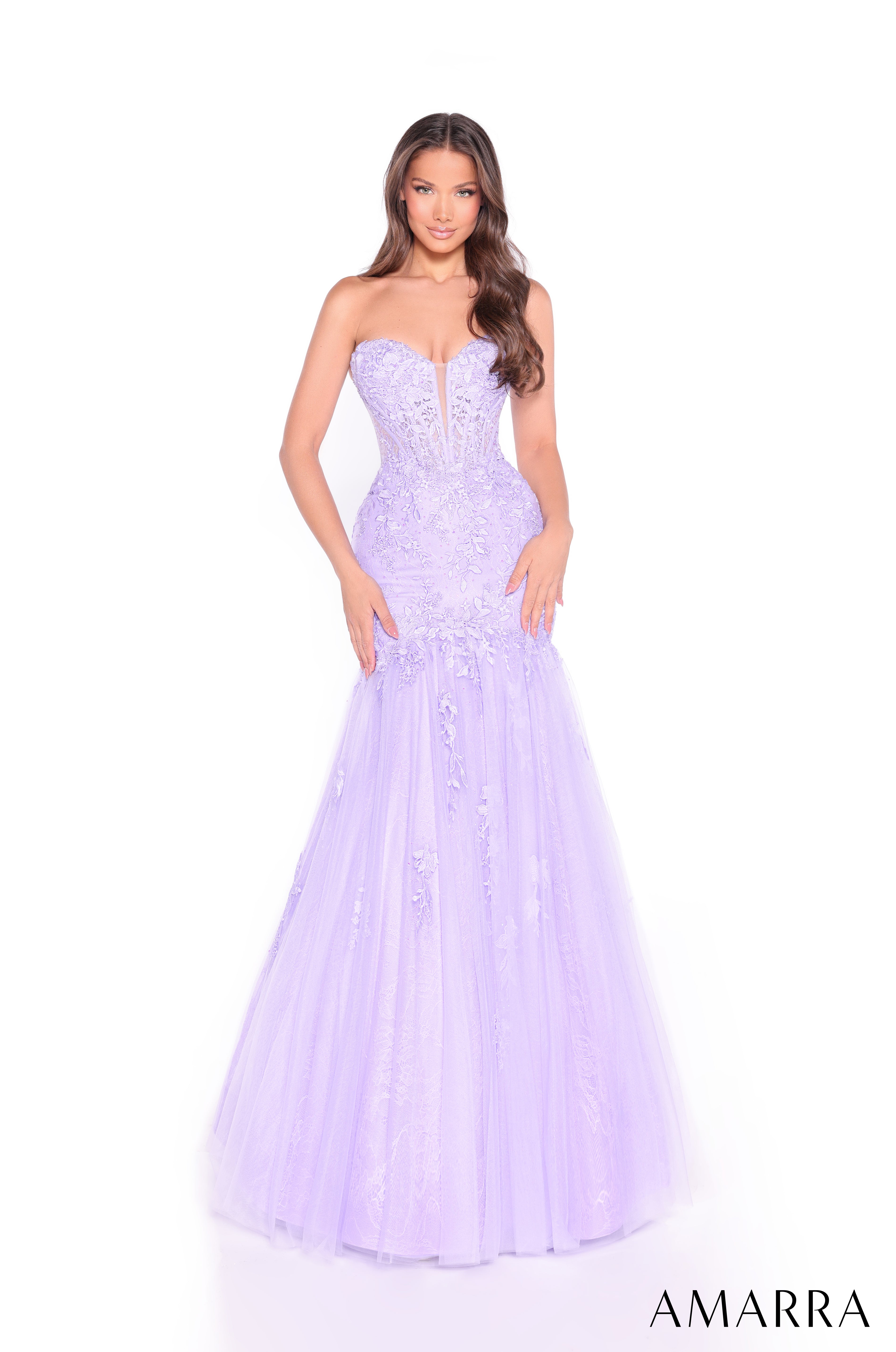 Style 89319 – Strapless Lace & Tulle Mermaid Prom Dress with Sweetheart Neckline