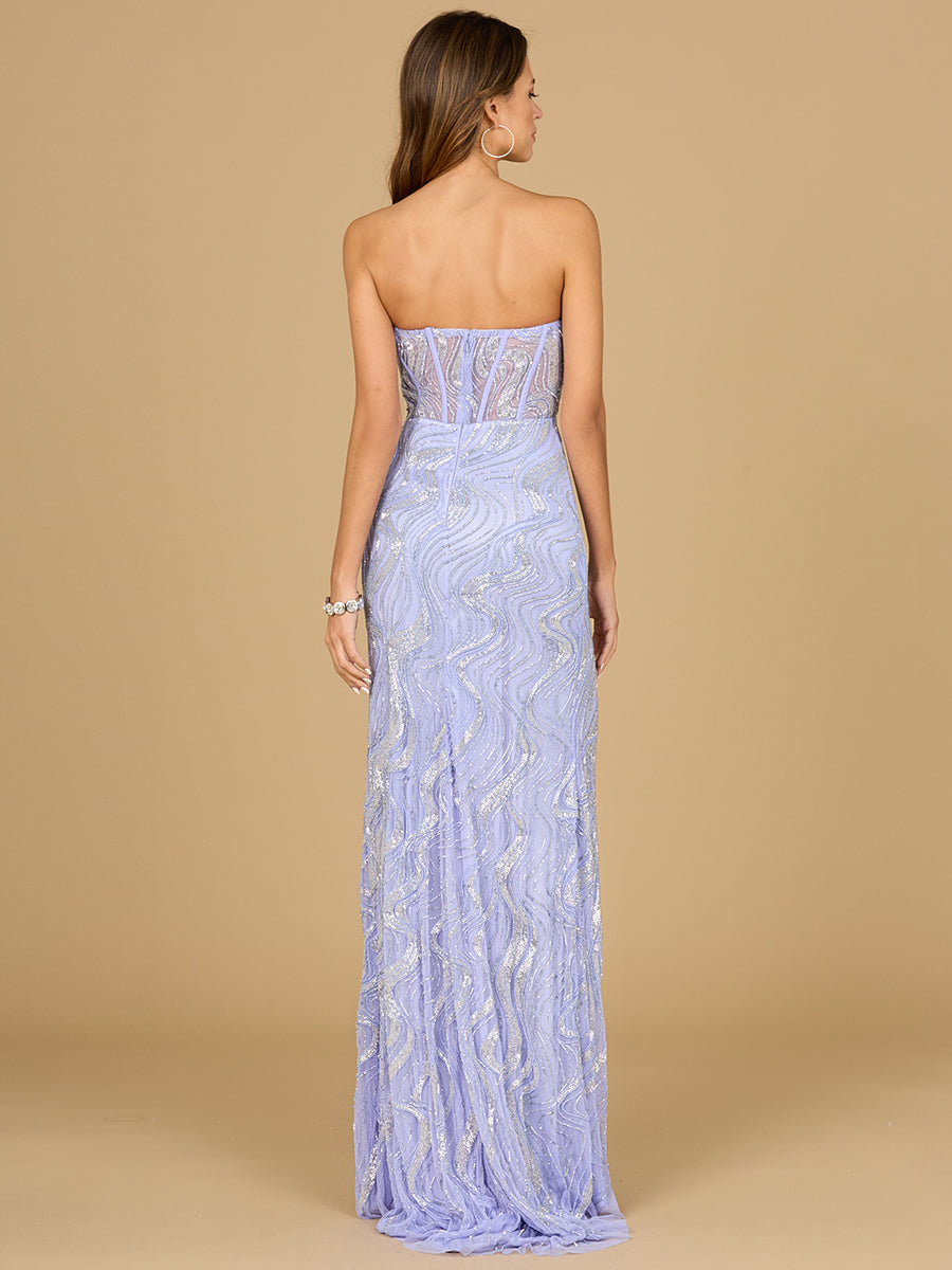 Style 9935 Strapless Sequin Column Evening Gown - Blue Iris