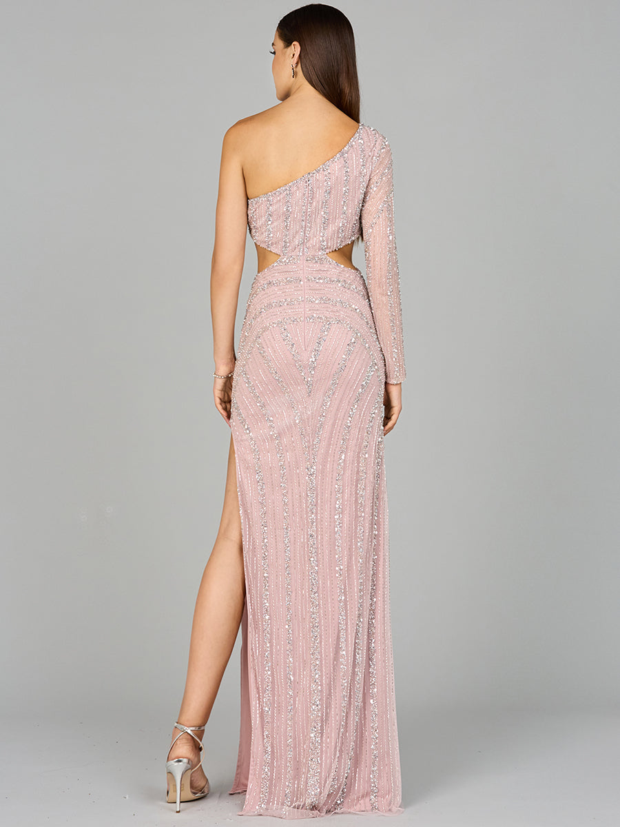 Style 9946 – Blush One-Shoulder A-Line Long Gown | Elegant Prom, Bridesmaid & Evening Dress by Lara