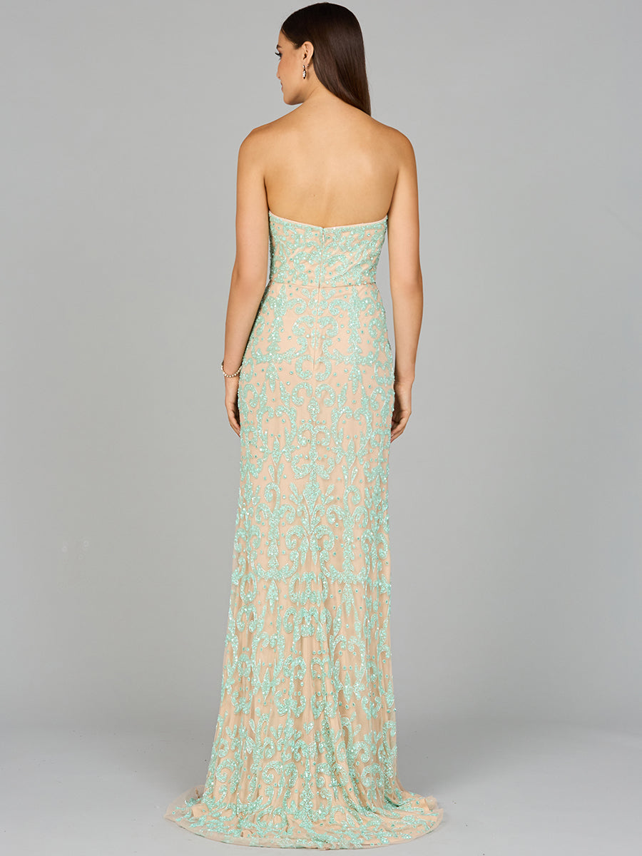Style 9952 – Sleeveless A-Line Long Gown | Elegant Prom & Bridesmaid Dress in Teal & Nude Mint