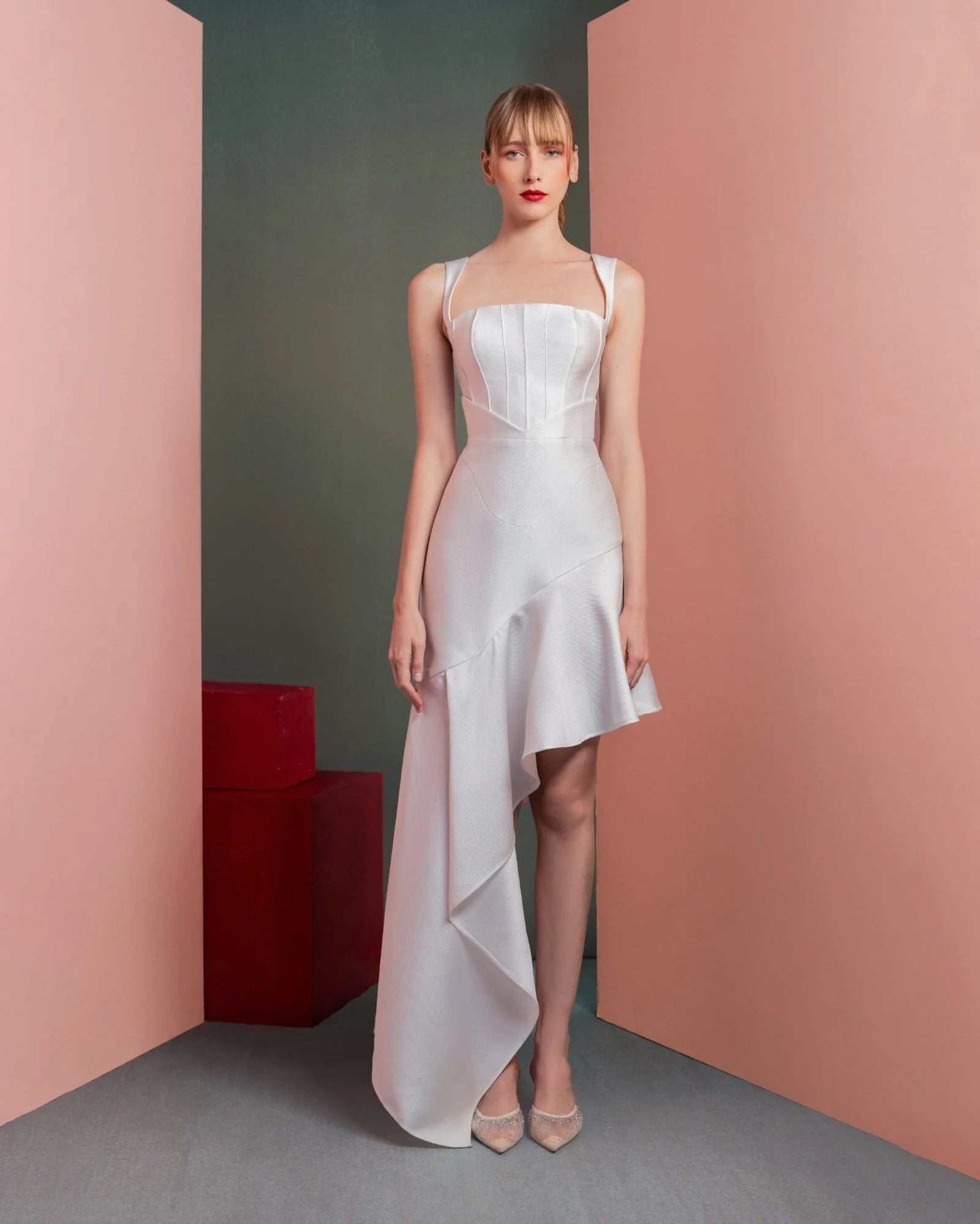 Style GOF2517 Asymmetrical High-Low Skirt Mikado Dress