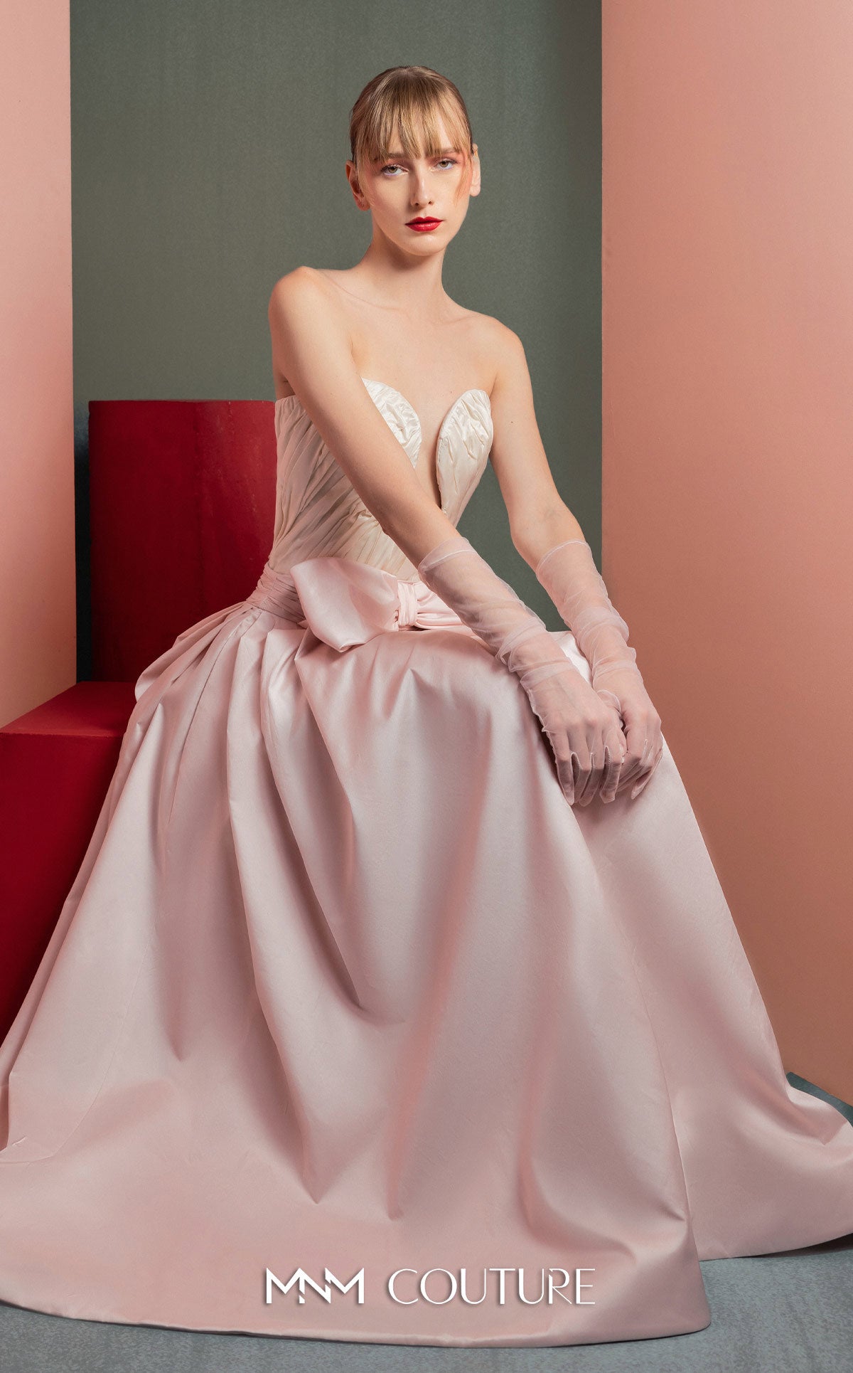 Style GOF2540 Structured Bust Taffeta Corset with Delicate Drapery Elegant Taffeta Skirt