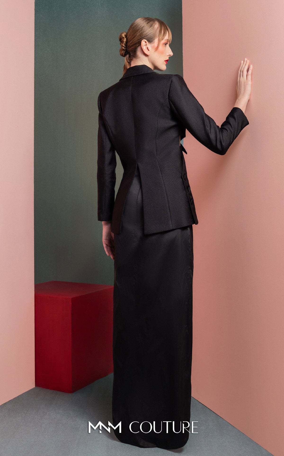 Style GOF2542 Structured Asymmetrical Blazer with Cut-Outs & Skirt