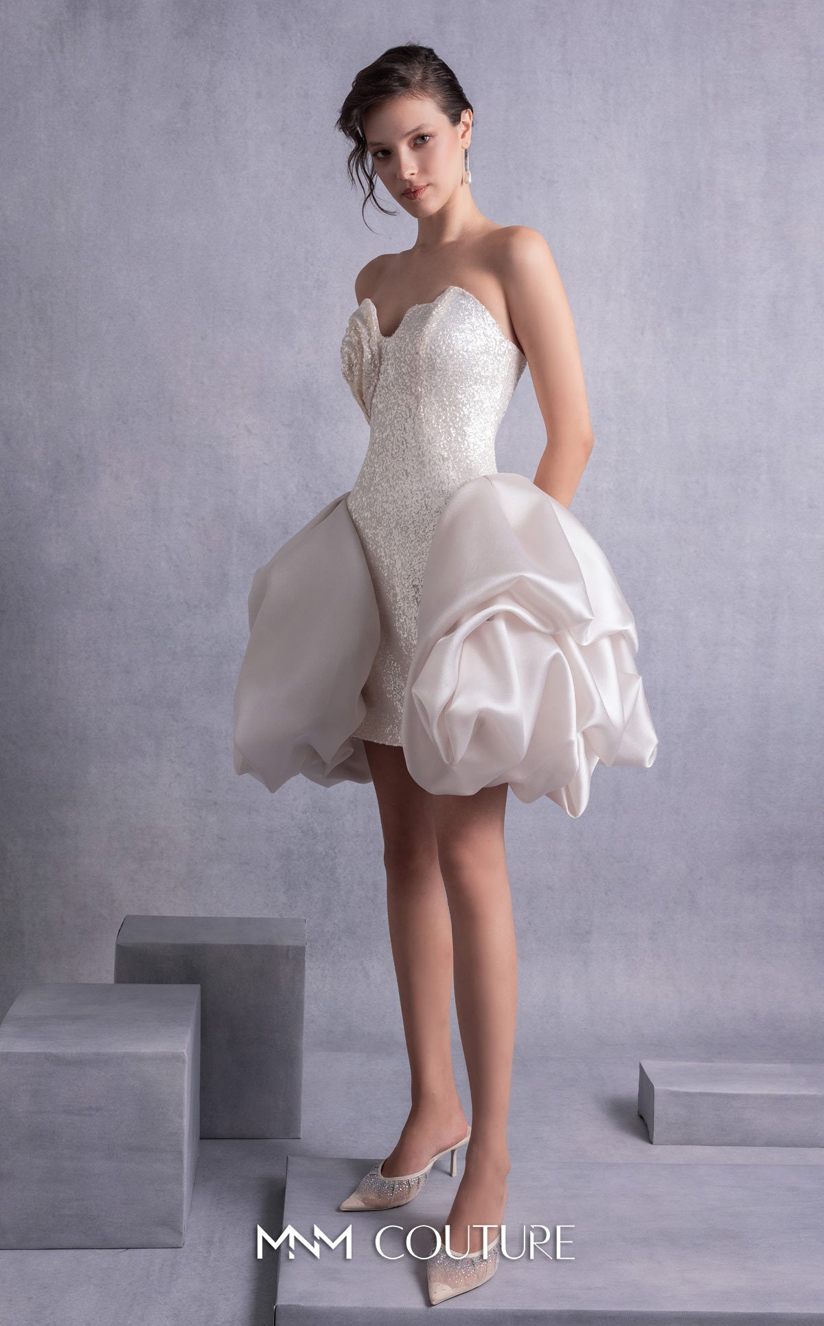 Style GOS2501 Sparkling Sequins Mini Dress with Puffy Organza Skirt Overlay