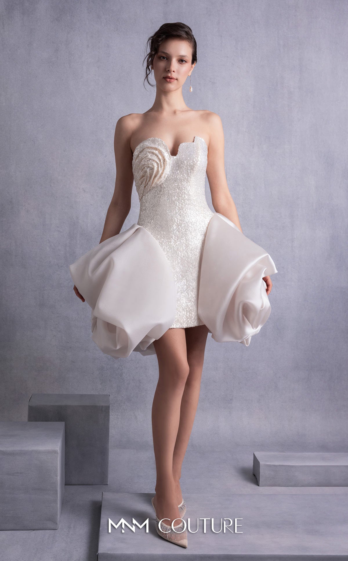 Style GOS2501 Sparkling Sequins Mini Dress with Puffy Organza Skirt Overlay