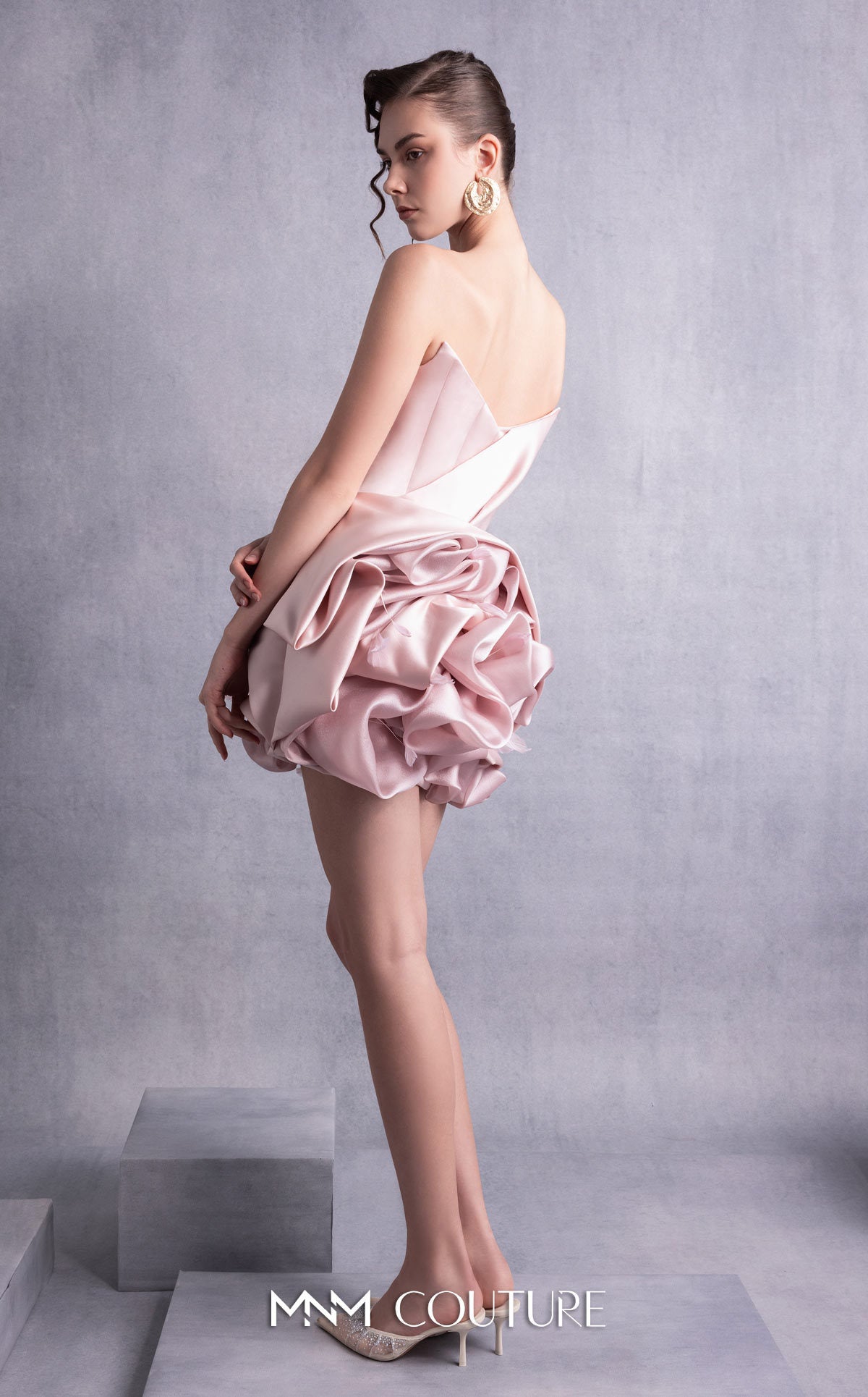Style GOS2502 Striking Pink Strapless Dress with Lavish Feathered Ruffled Skirt