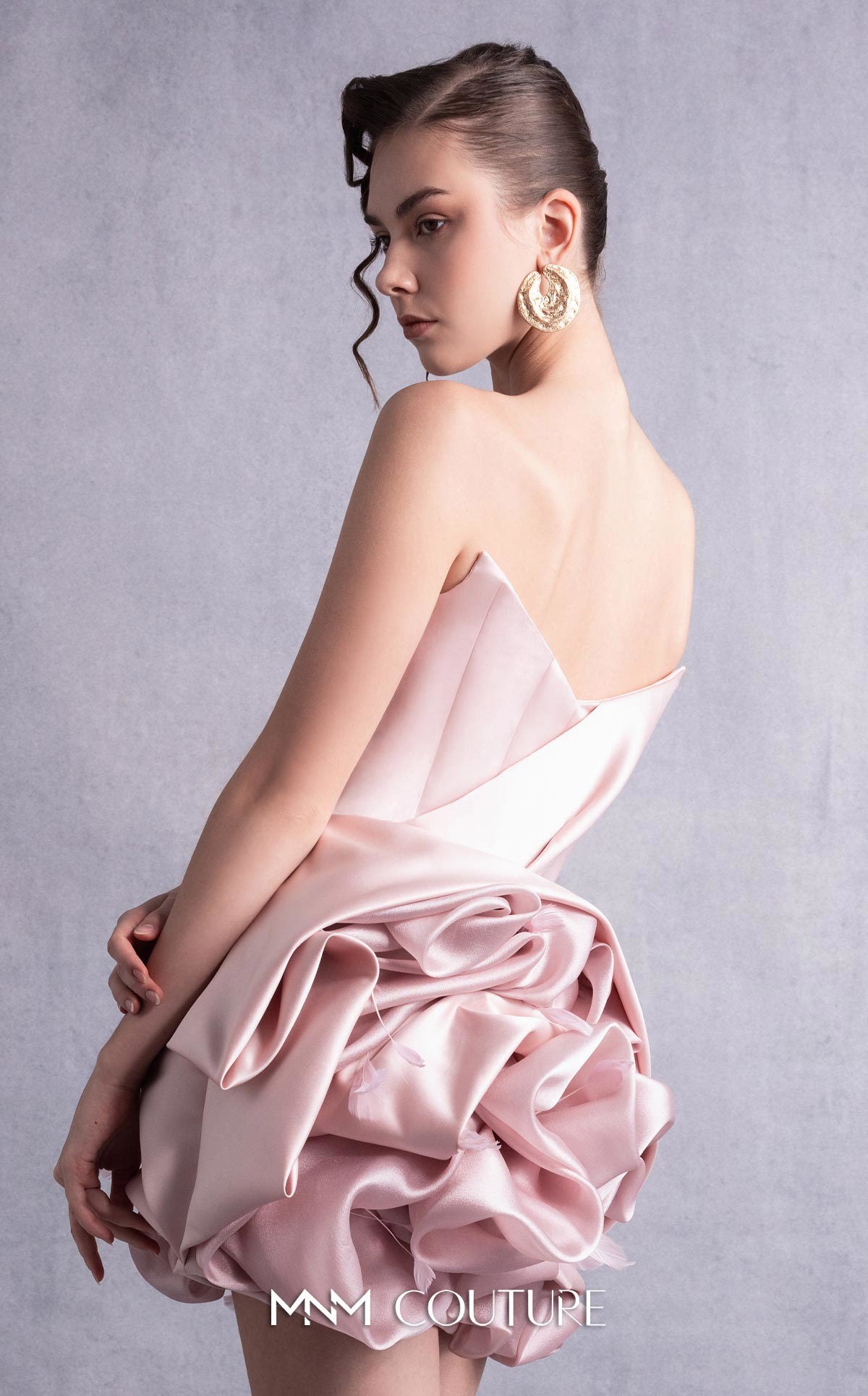 Style GOS2502 Striking Pink Strapless Dress with Lavish Feathered Ruffled Skirt