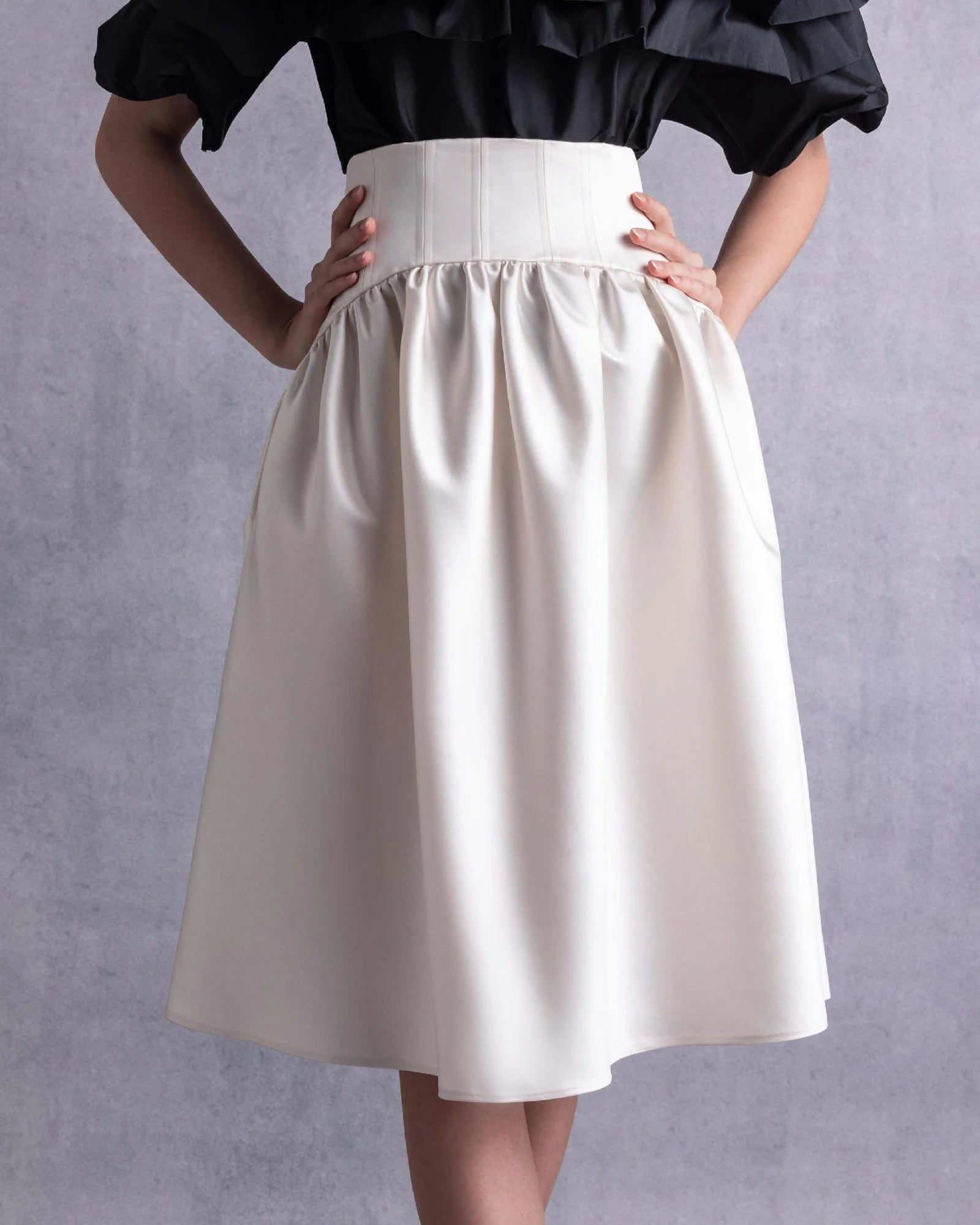 Style GOS2506 Cascading Ruffles Black Taffeta Top Gold Skirt