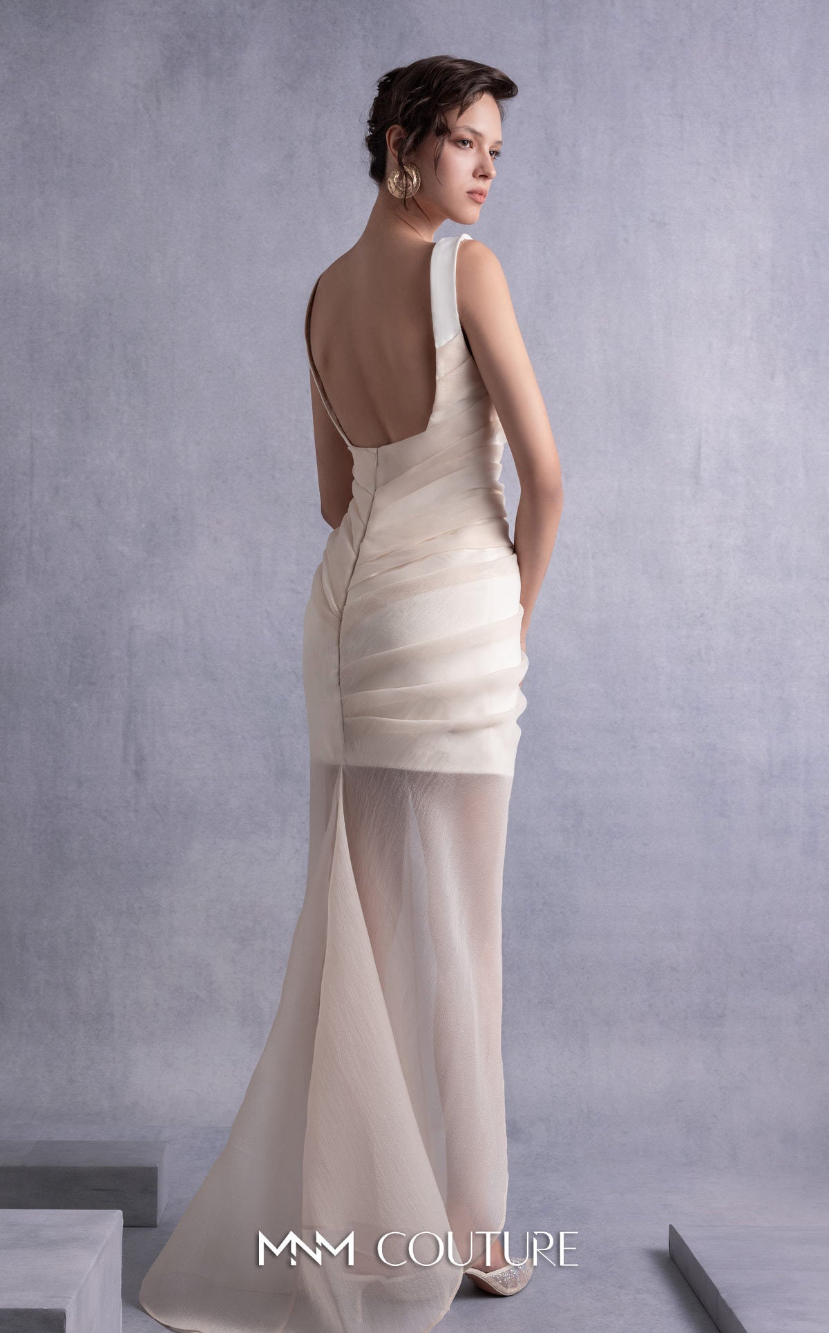 Style GOS2511 Off-White Crepe Dress with Nude Organza Overlay
