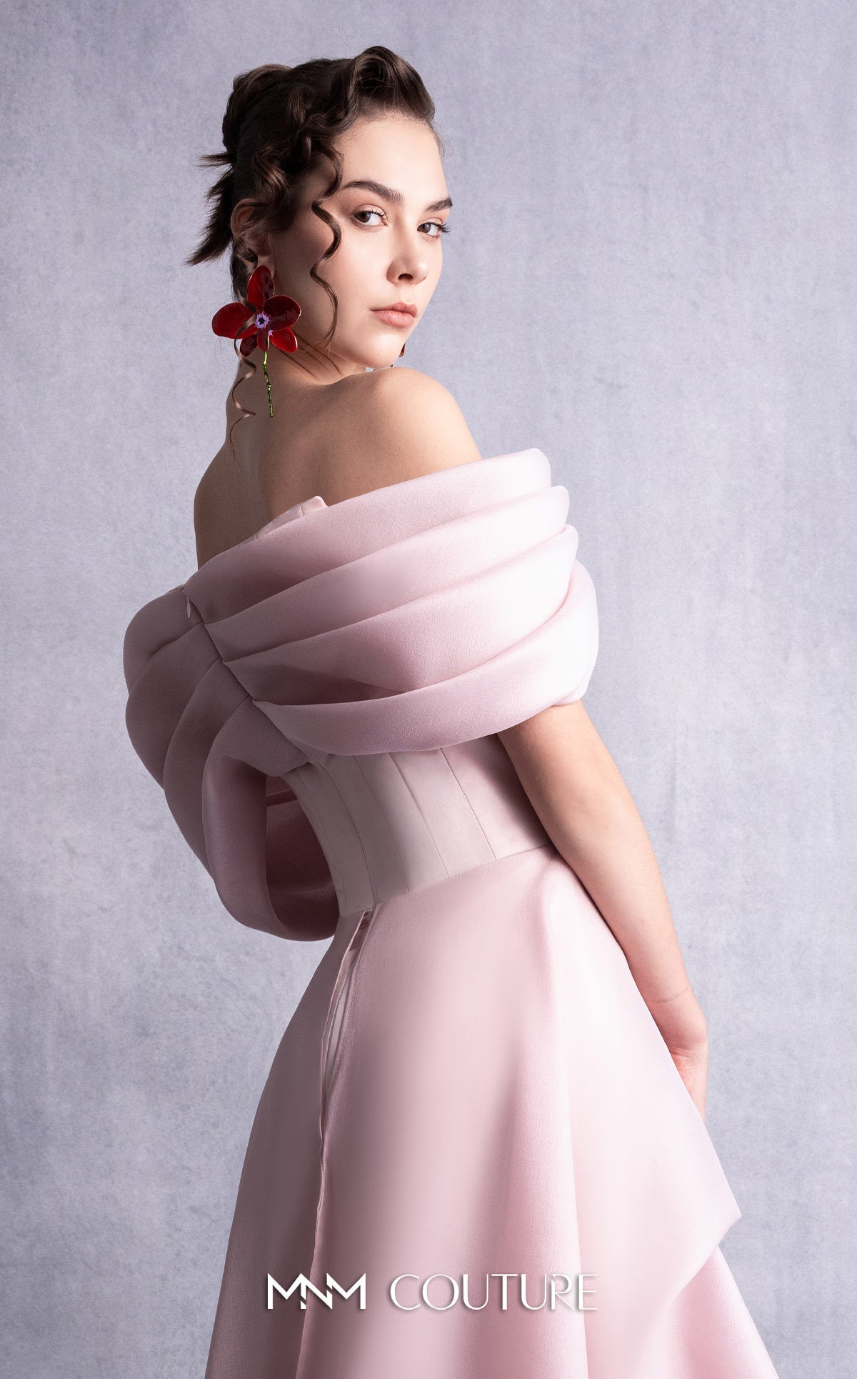 Style GOS2513 Elegant Layered Off-Shoulder Pink Organza Dress