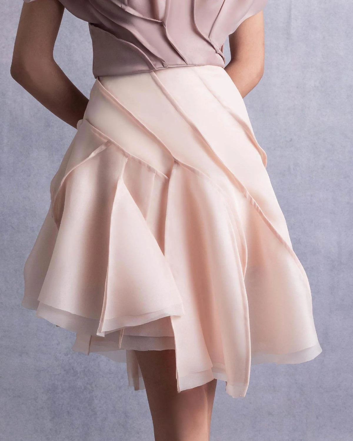 Style GOS2514 Asymmetrical Layered Nude Coffee Organza Top & Skirt