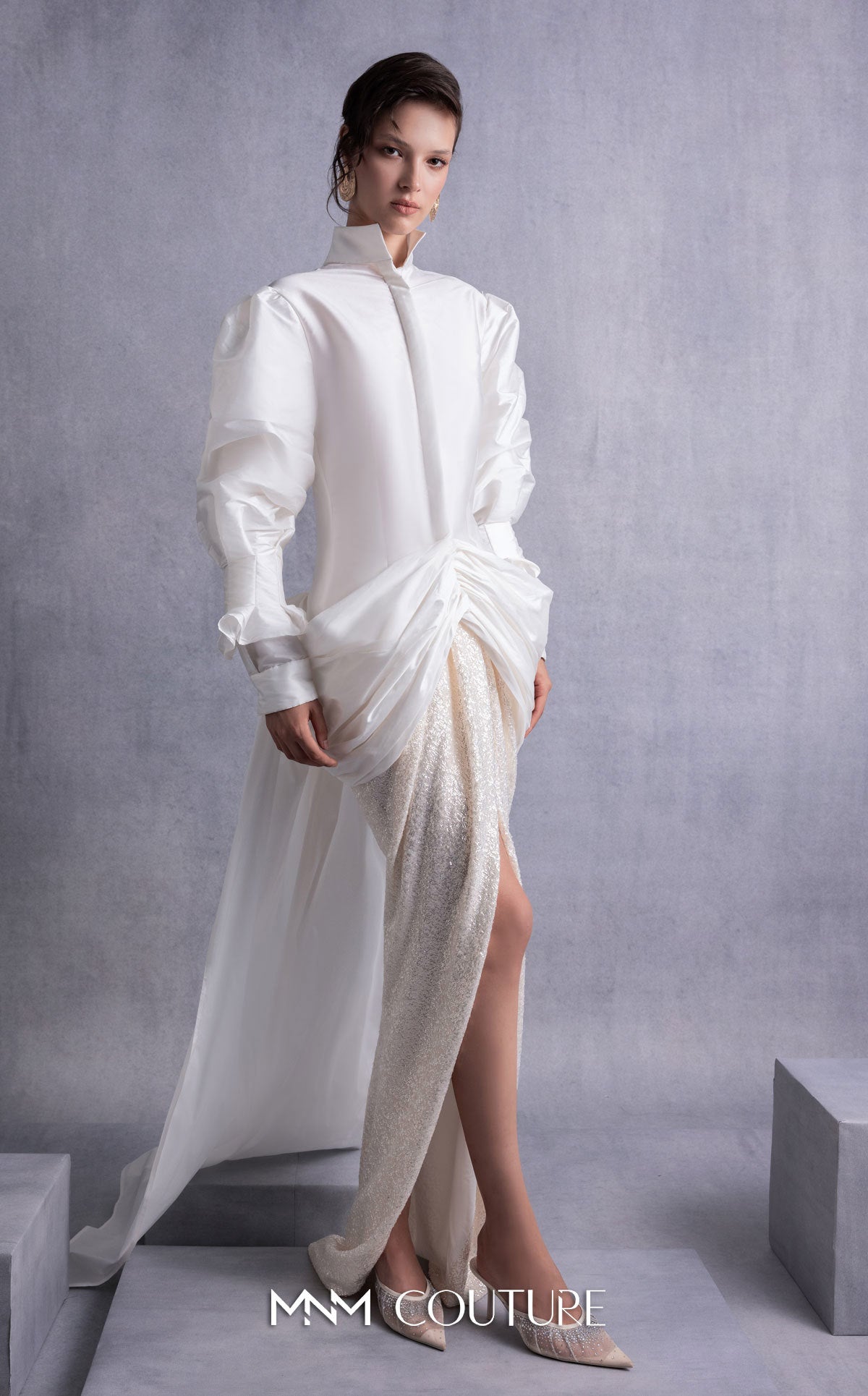 Style GOS2516 Open-Back Sweeping Train Taffeta Blouse Envelope Skirt