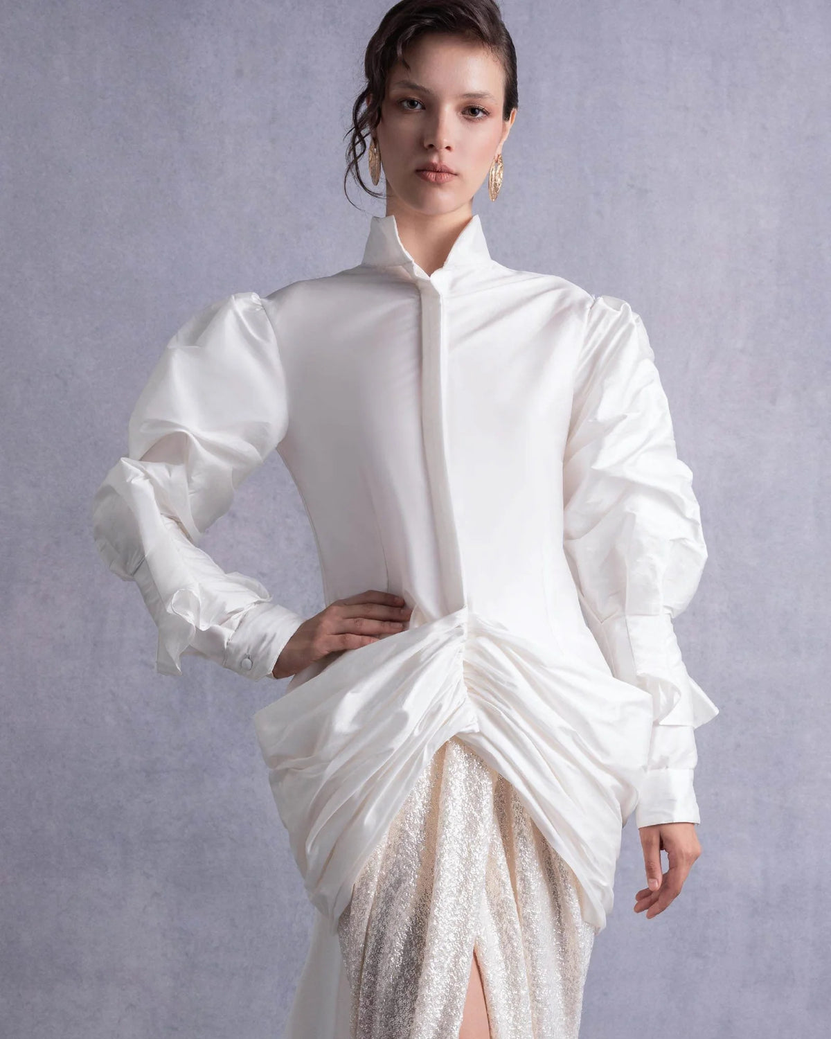 Style GOS2516 Open-Back Sweeping Train Taffeta Blouse Envelope Skirt