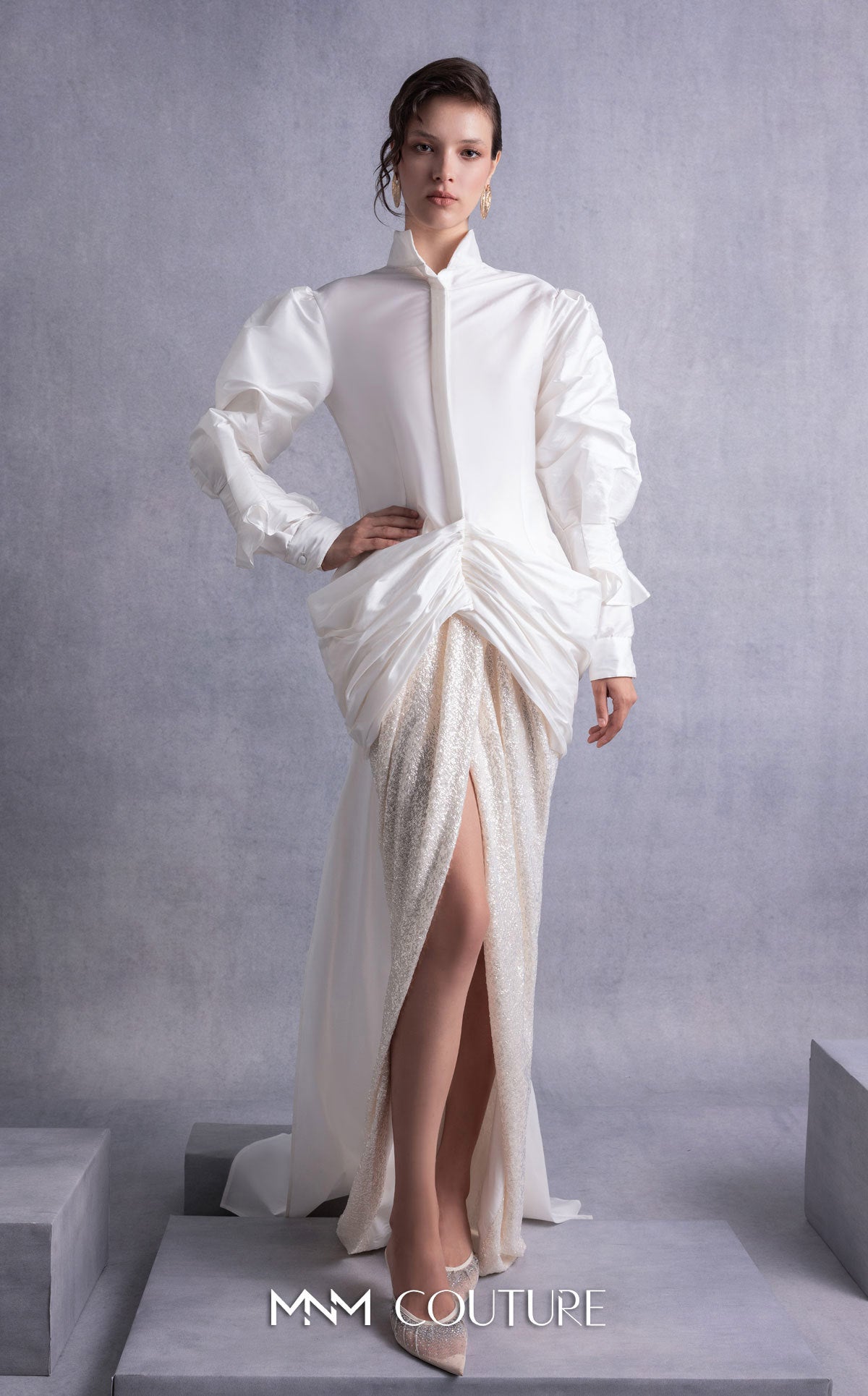 Style GOS2516 Open-Back Sweeping Train Taffeta Blouse Envelope Skirt