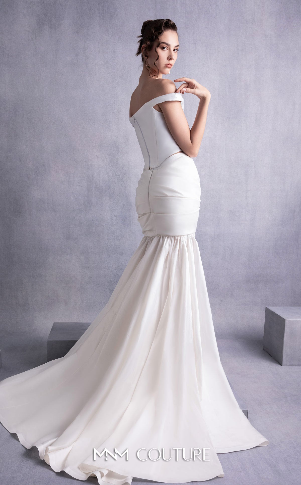 Style GOS2518 Pearly Off-Shoulder Piqué Corset Top Taffeta Skirt