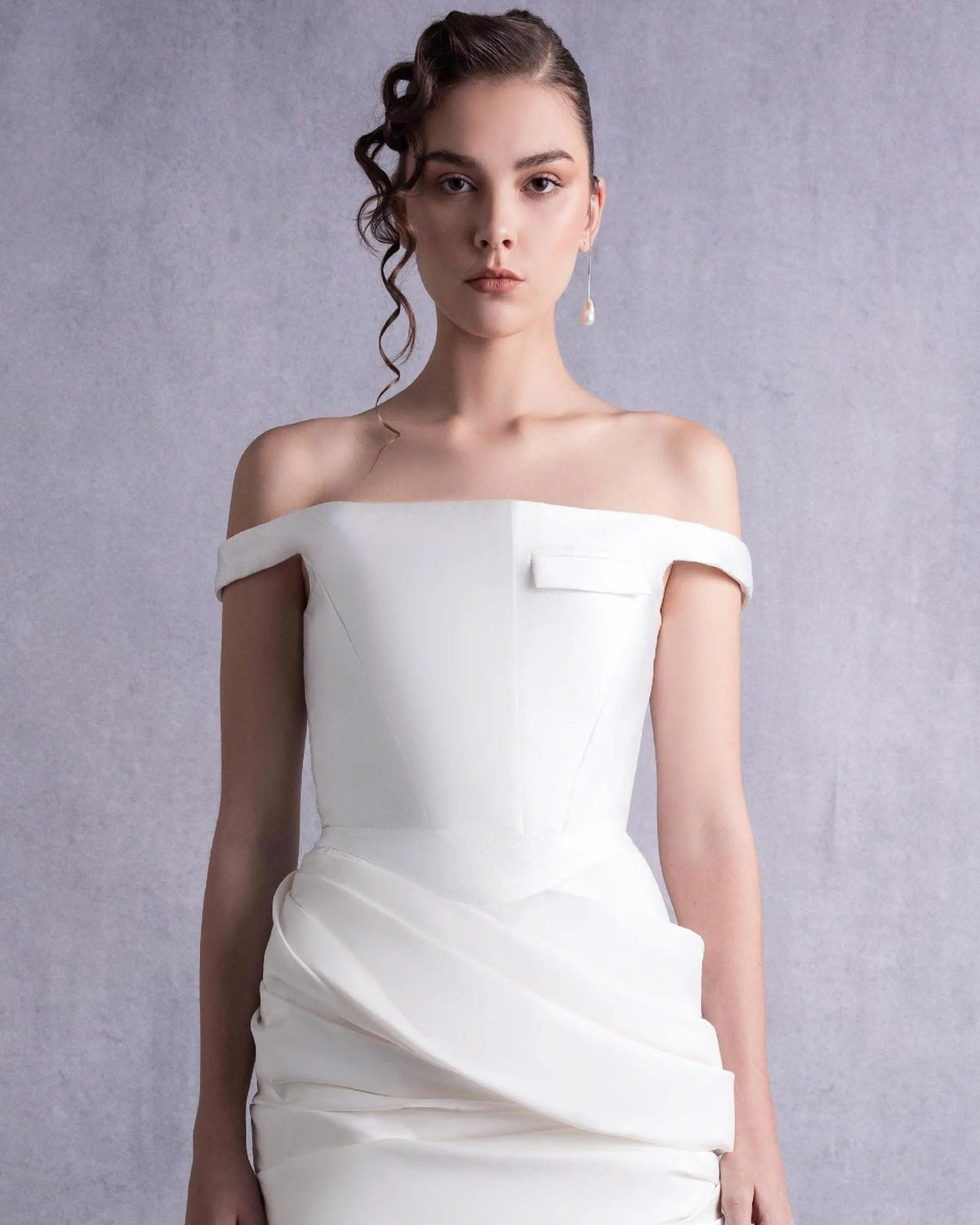 Style GOS2518 Pearly Off-Shoulder Piqué Corset Top Taffeta Skirt